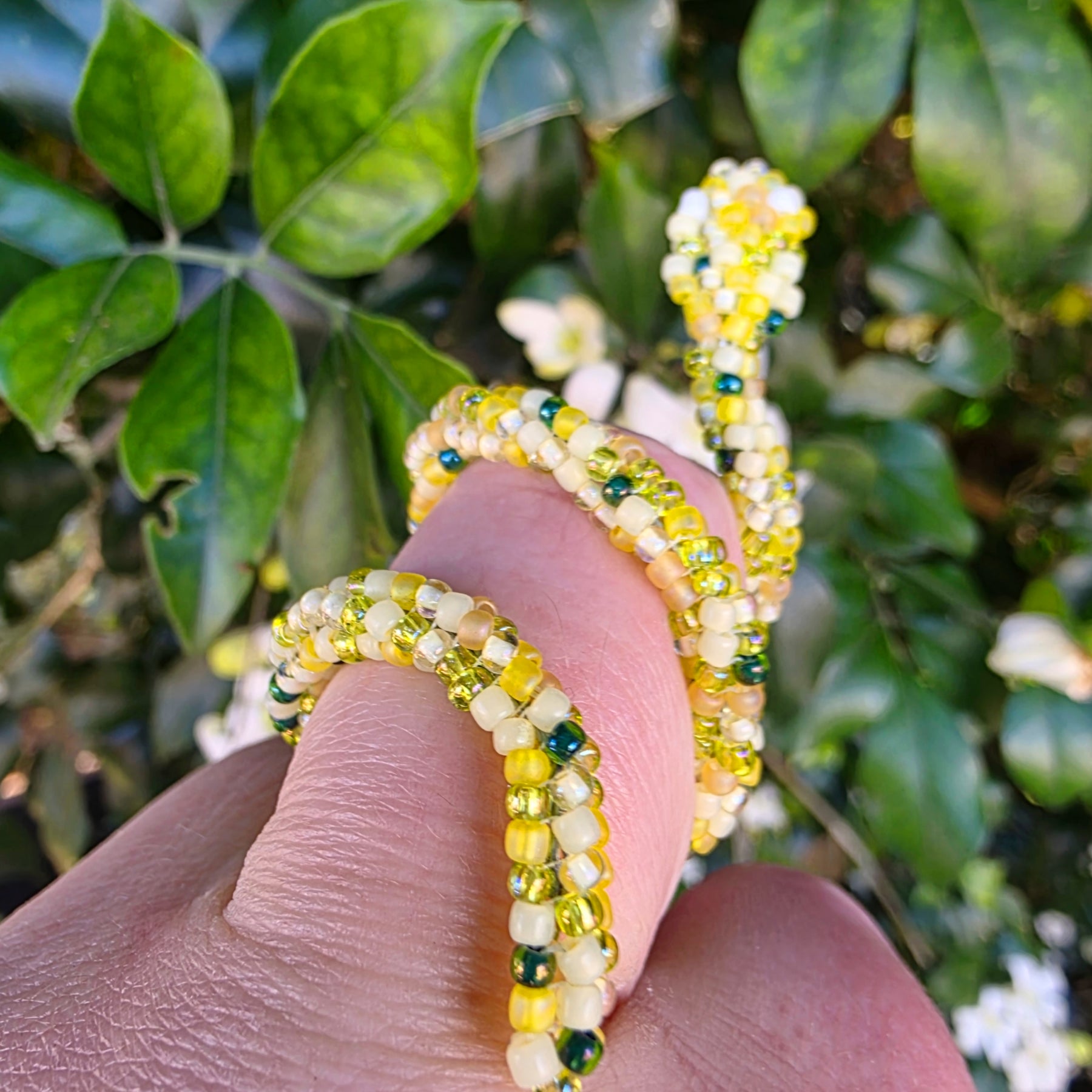 Flexible Beaded Snake Ring - Mellow Yellow