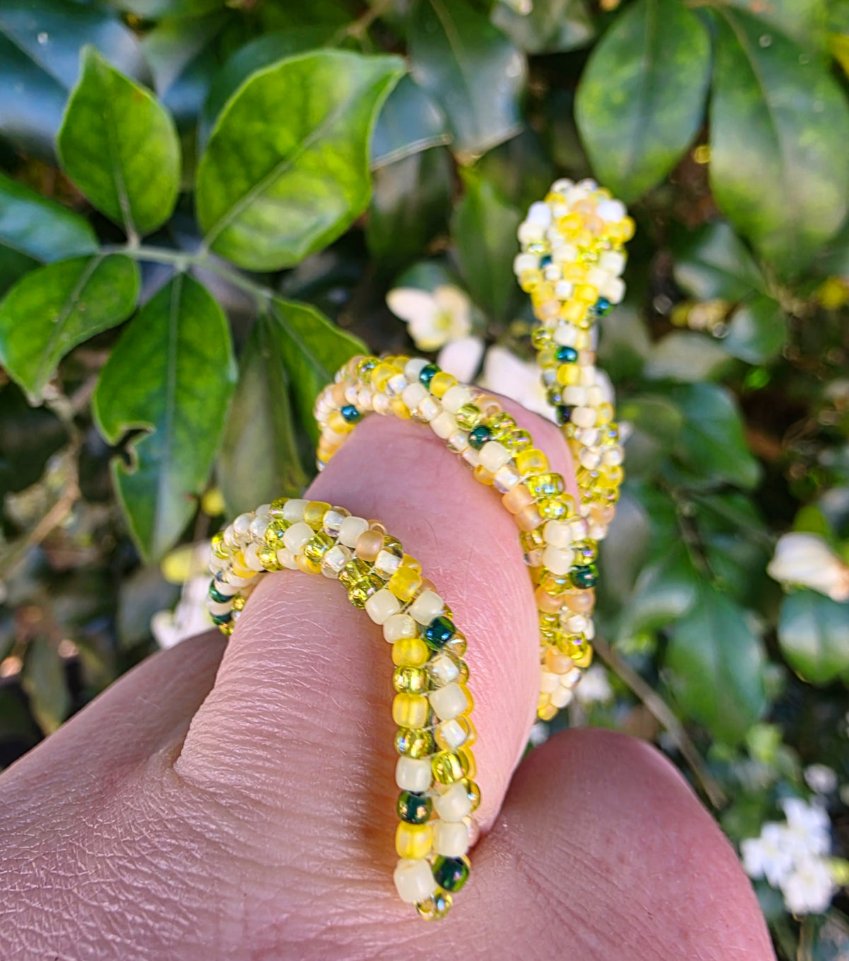 Flexible Beaded Snake Ring - Mellow Yellow