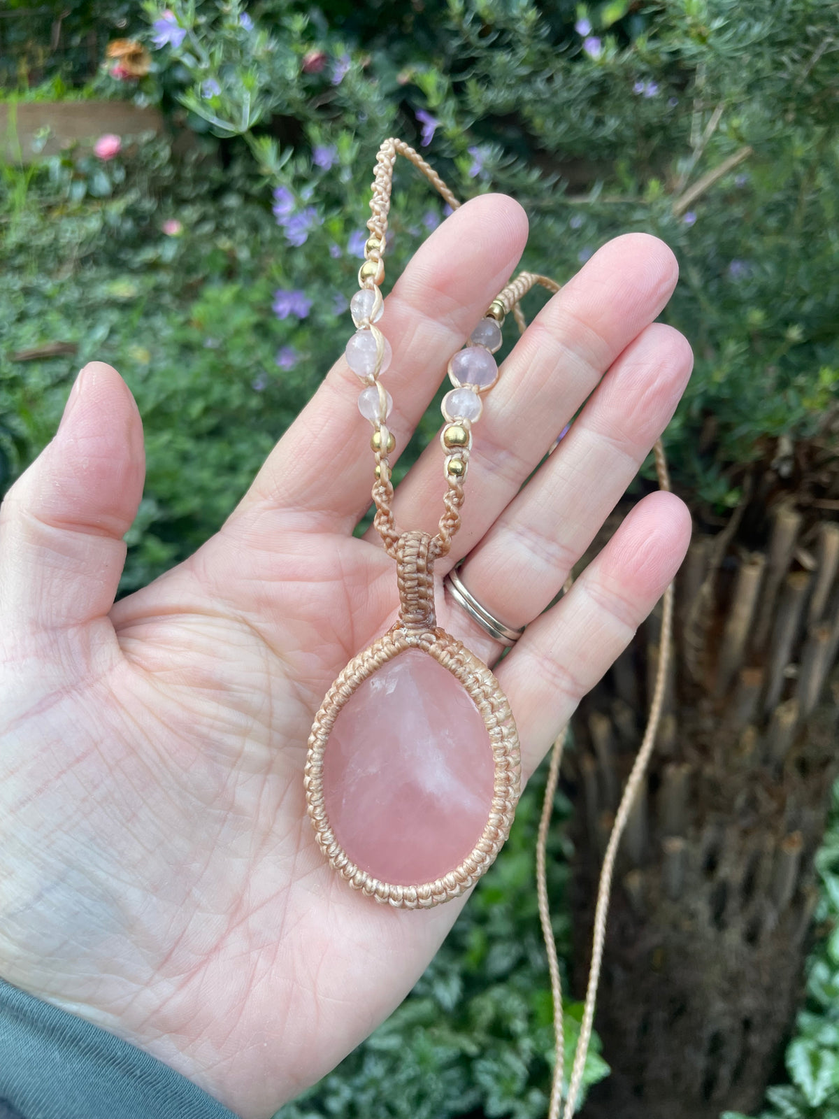 Rose Quartz Macrame Pendant Necklace