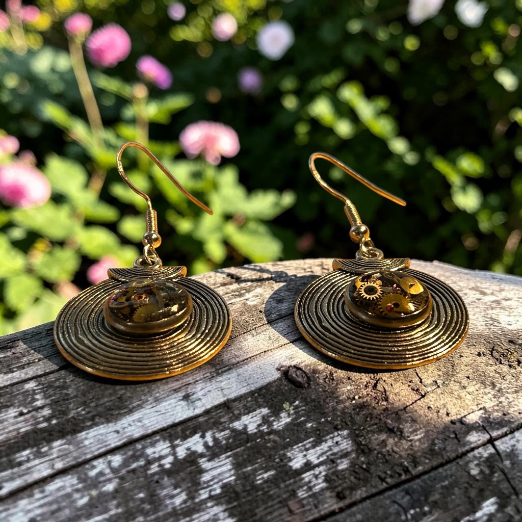 Steampunk watch parts silver disc earrings