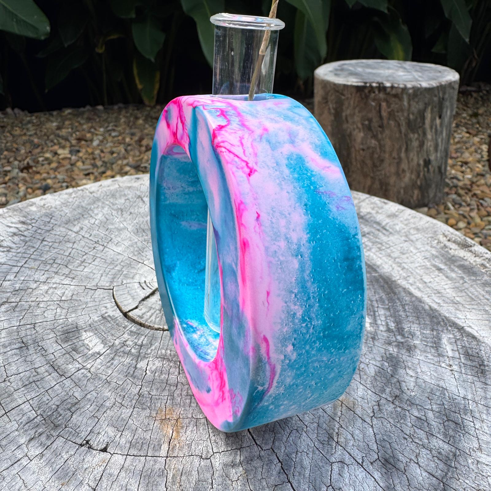 Turquoise and pink concrete test tube single stem vase