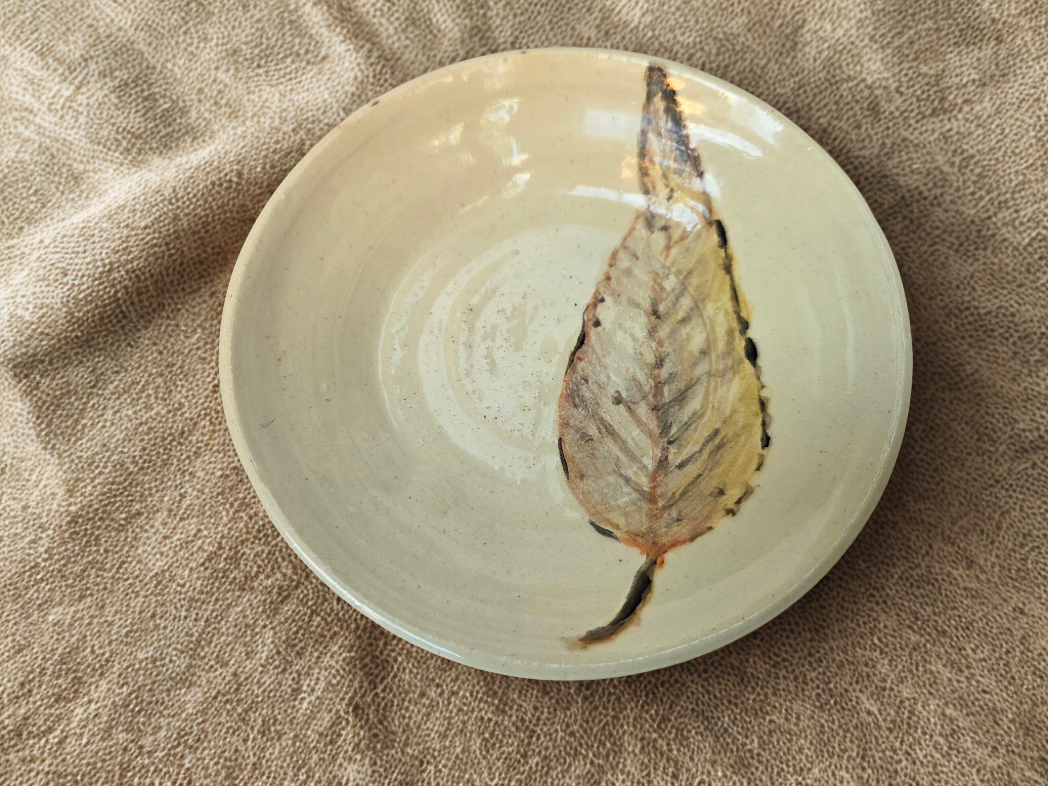 Handpainted ceramic dish. Gum leaf design. Stoneware fully glazed