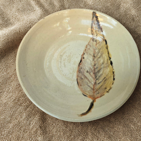 Handpainted ceramic dish. Gum leaf design. Stoneware fully glazed