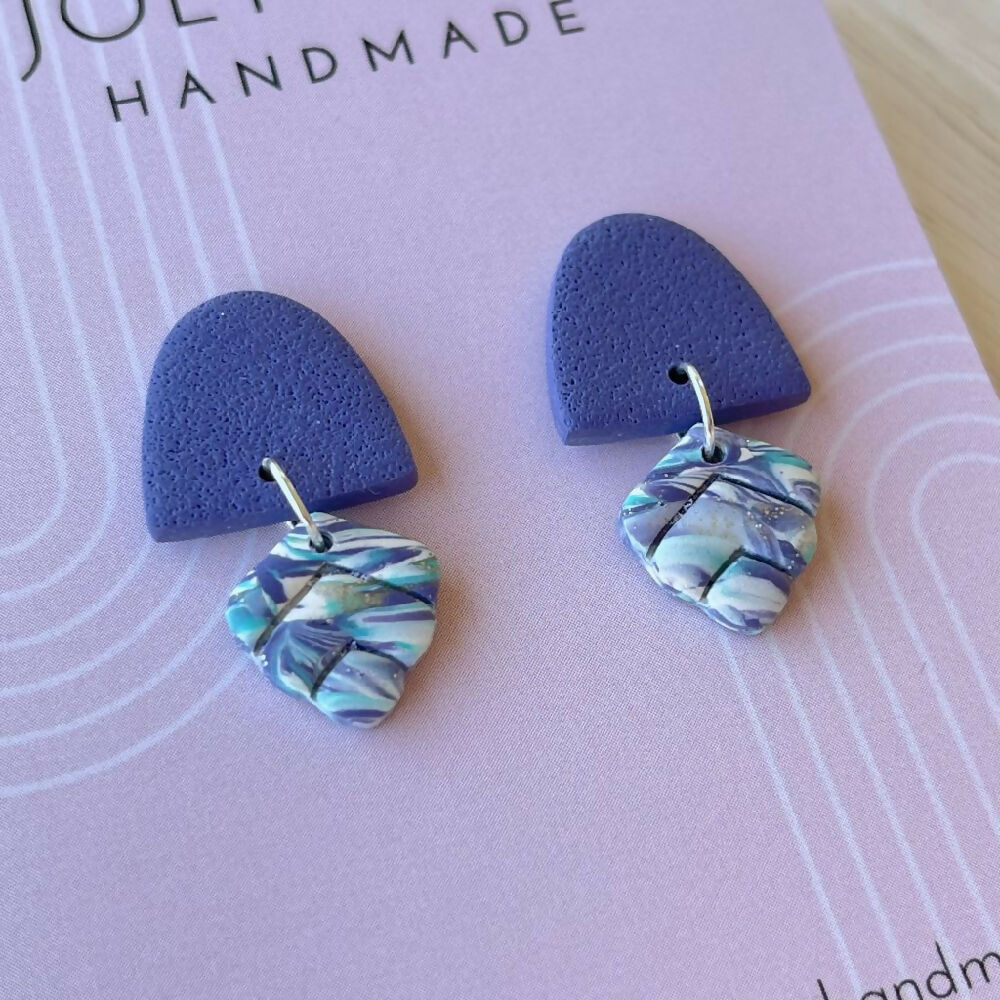 Small purple drop polymer clay earrings 5