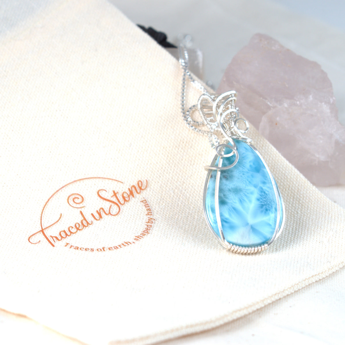 Caribbean Lace - Wire-Wrapped Larimar Pendant