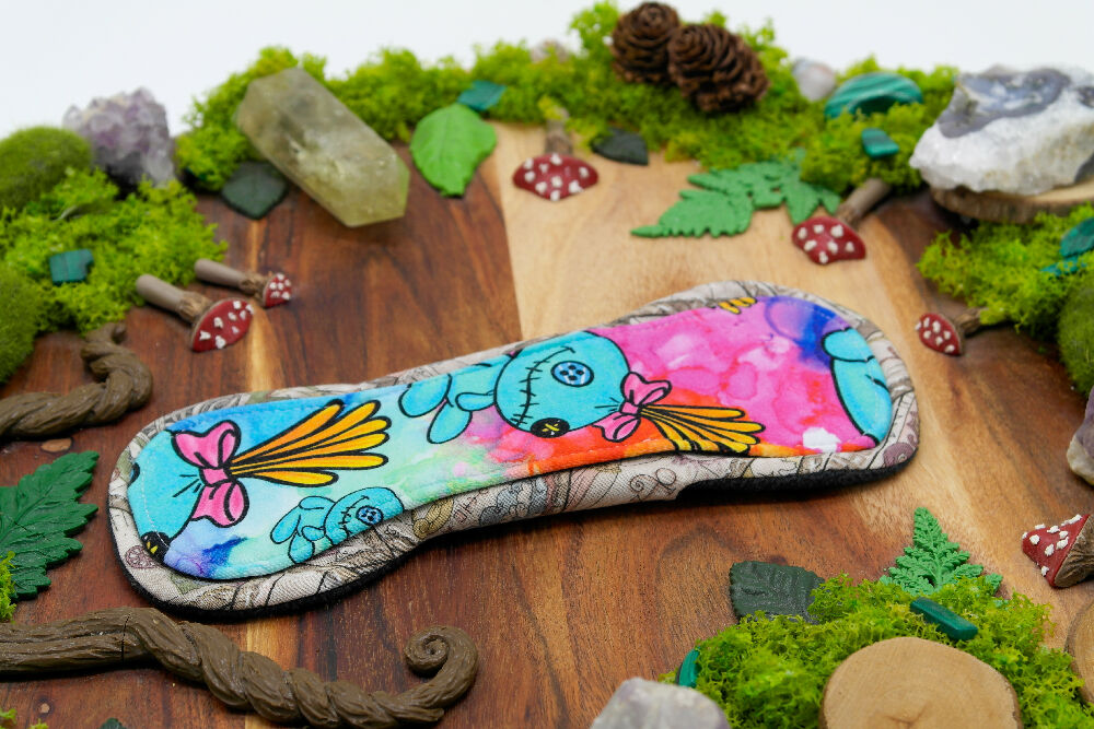 dig the flow reusables reusable cloth pad australian handmade maz made space ocean mushroom cotton lycra black black chemistry tubes cotton unique one-of-a-kind mishmash menstrual health business