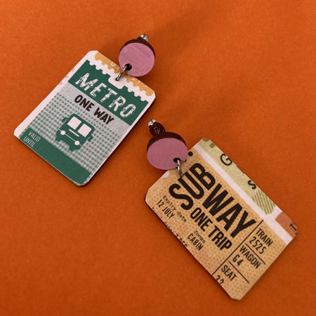 Bus ticket earrings