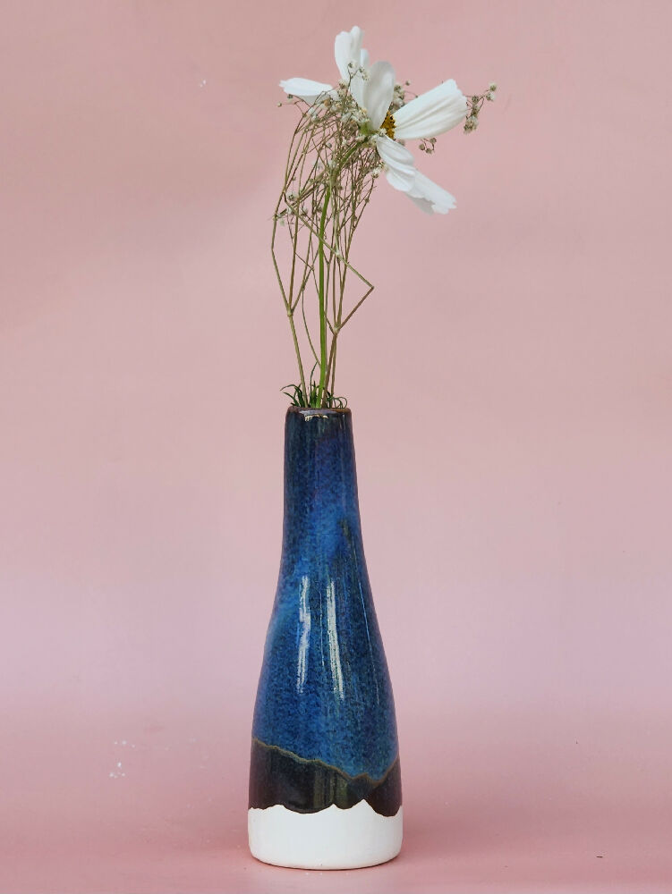 Handmade Ceramic Bud Vase - Blue Stone Glazed