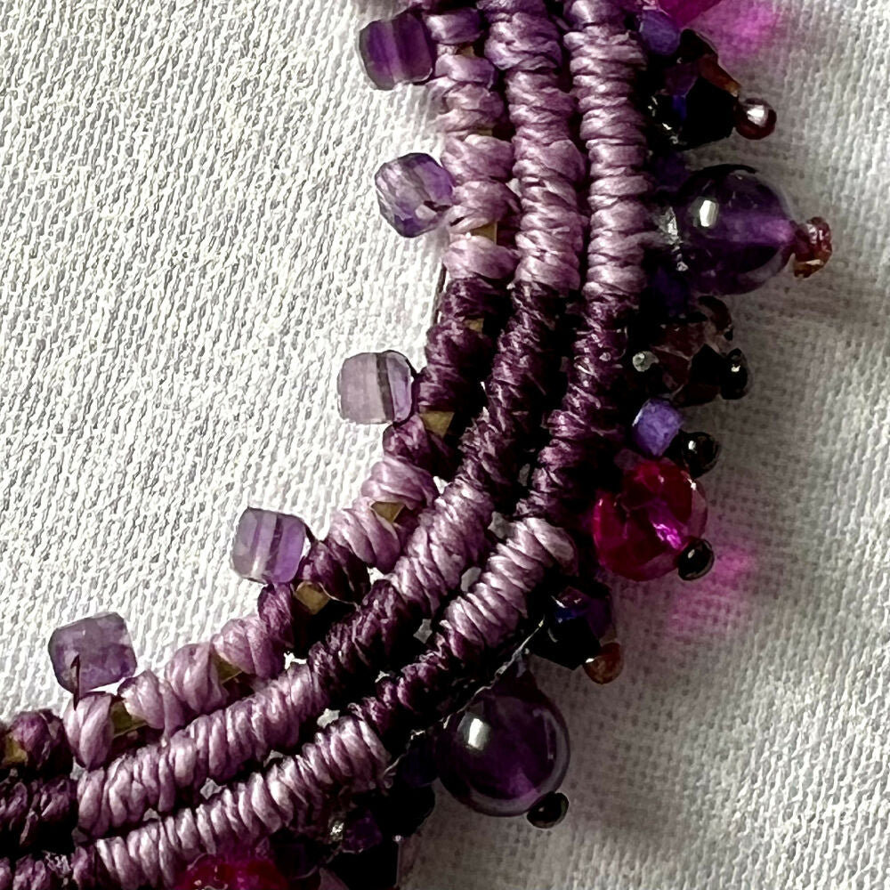 Large Purple Micro Macrame Earrings - Amethyst +Free Microfibre Pouch