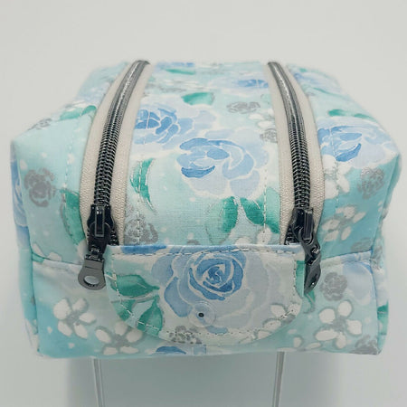 Make-up, Toiletry, Carry All Bag in Teal Metallic Flowers