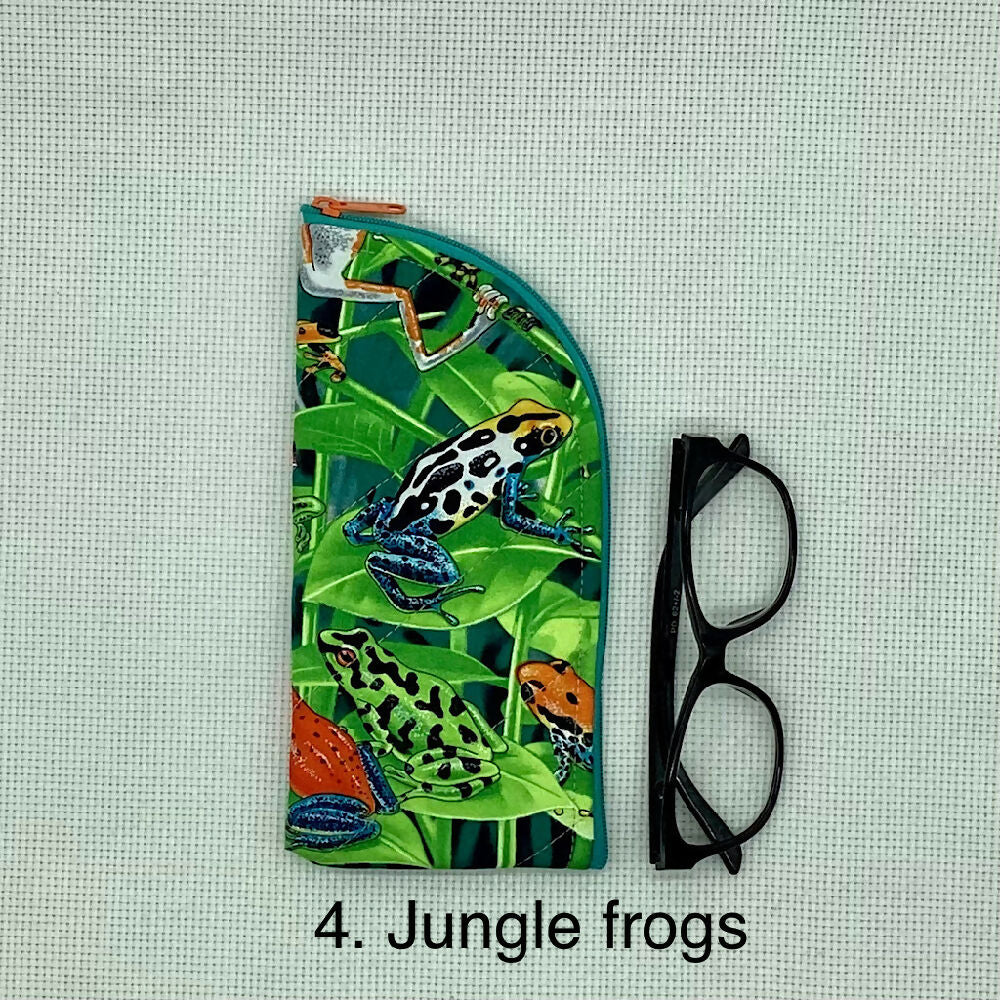 Frogs curved top zip pouch for glasses, phones, handbag organiser, etc.