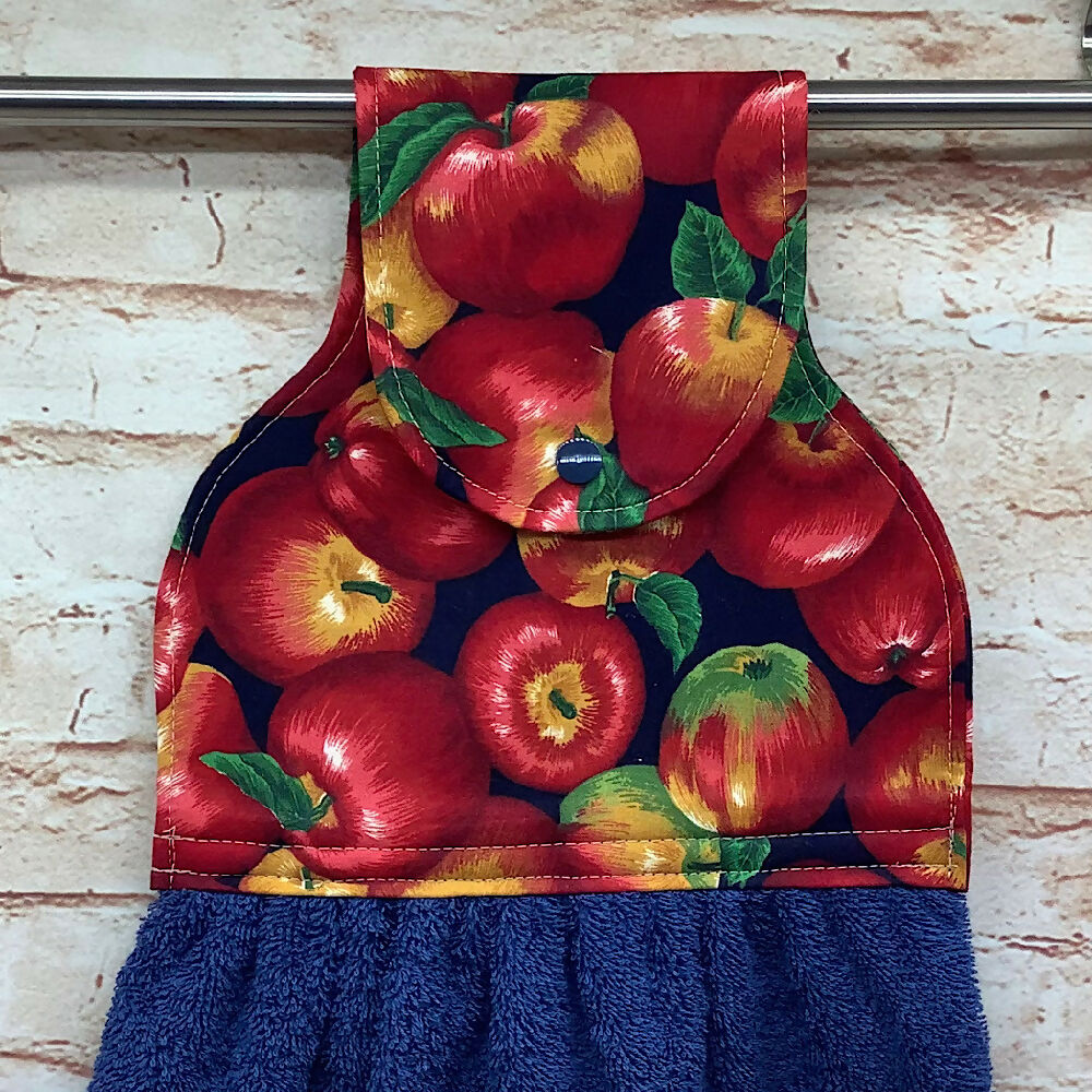 Mixed fruit, apples, lemons hanging hand towel with fabric and loop top. - 3 Designs