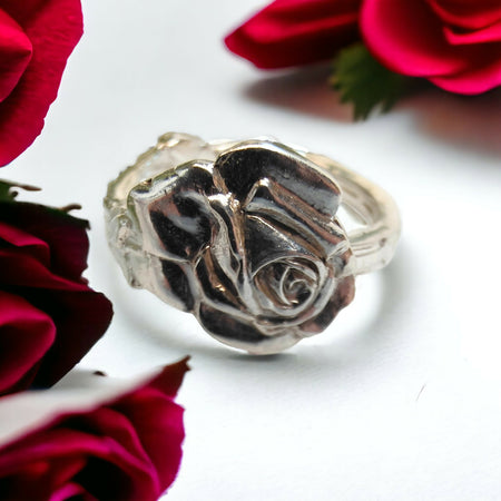Dutch Vintage Sterling Silver Rose Spoon Ring