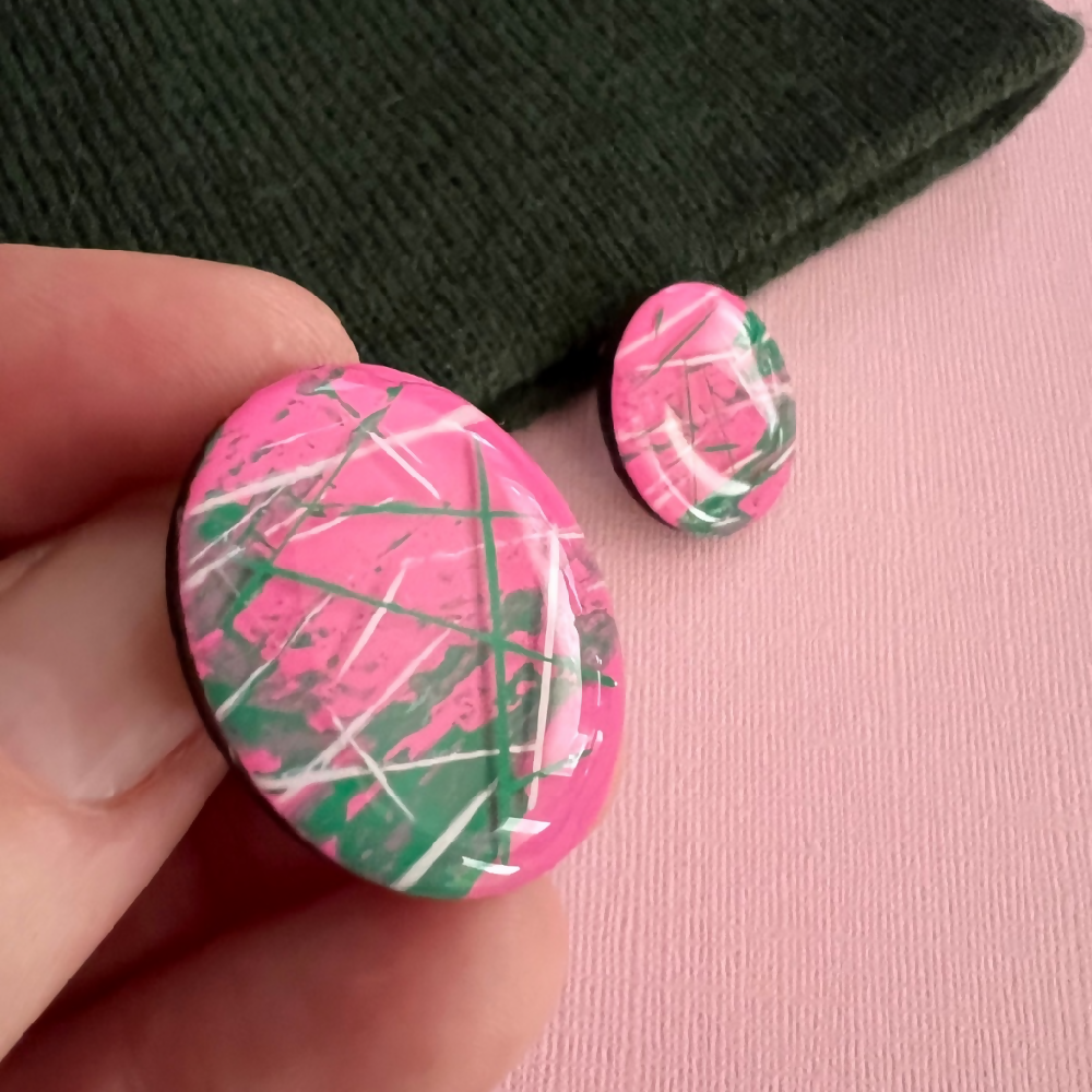 Painted Pink Wood Statement Stud Earrings