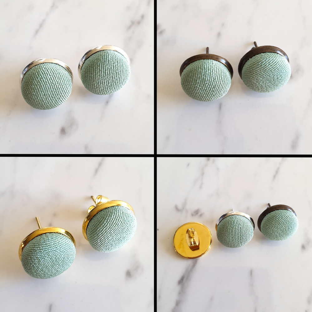 1.4cm Round Pale Green Kimono Fabric Cabochon stud earrings