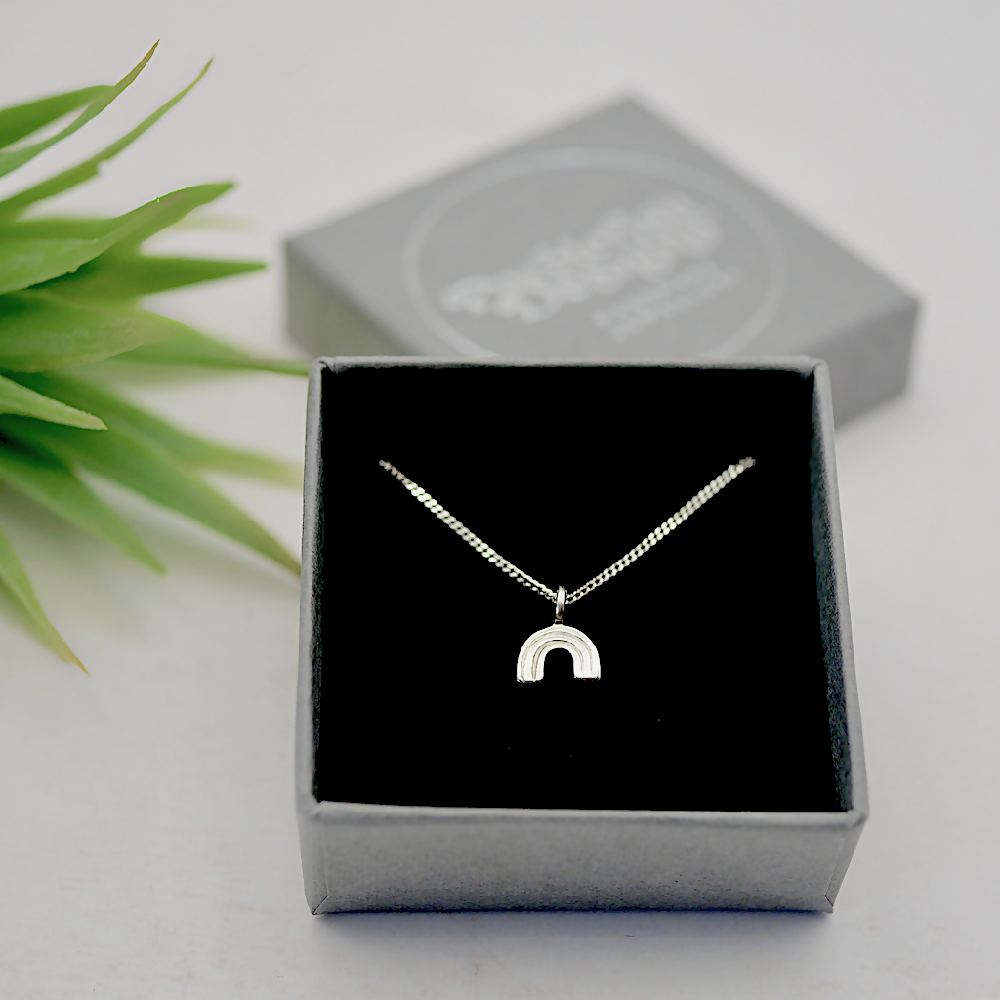 tiny rainbow pendant sterling silver box sml