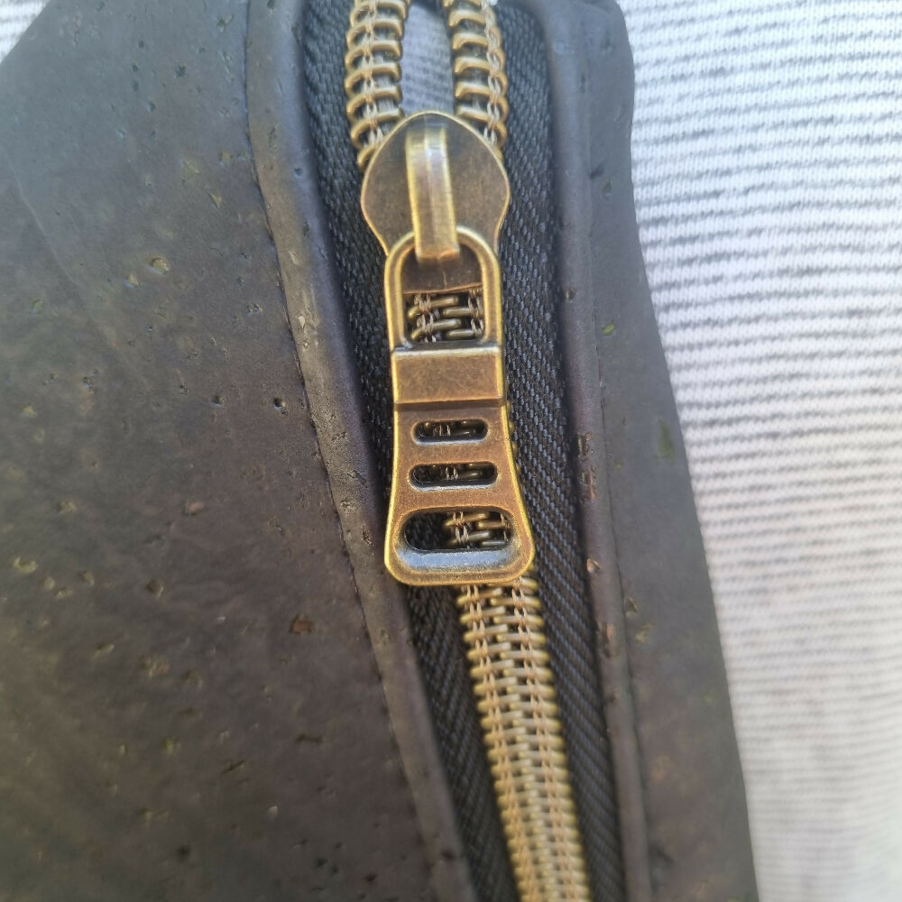 A close up of one of the decorative zipper pulls.