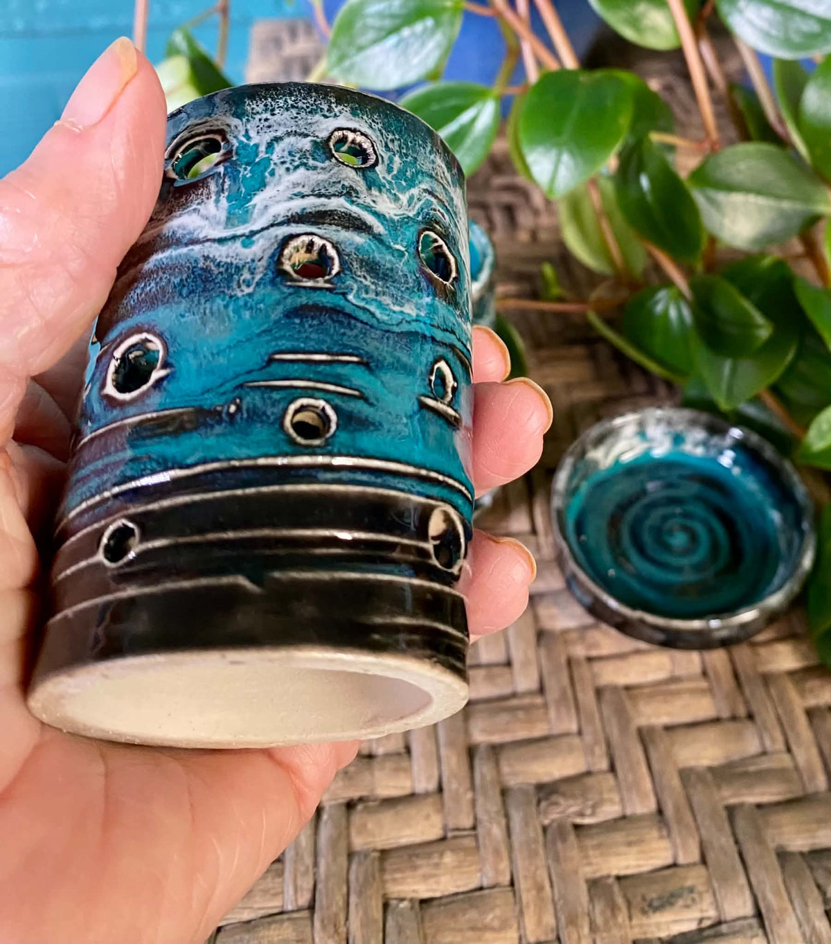 Tea light candle holder turquoises