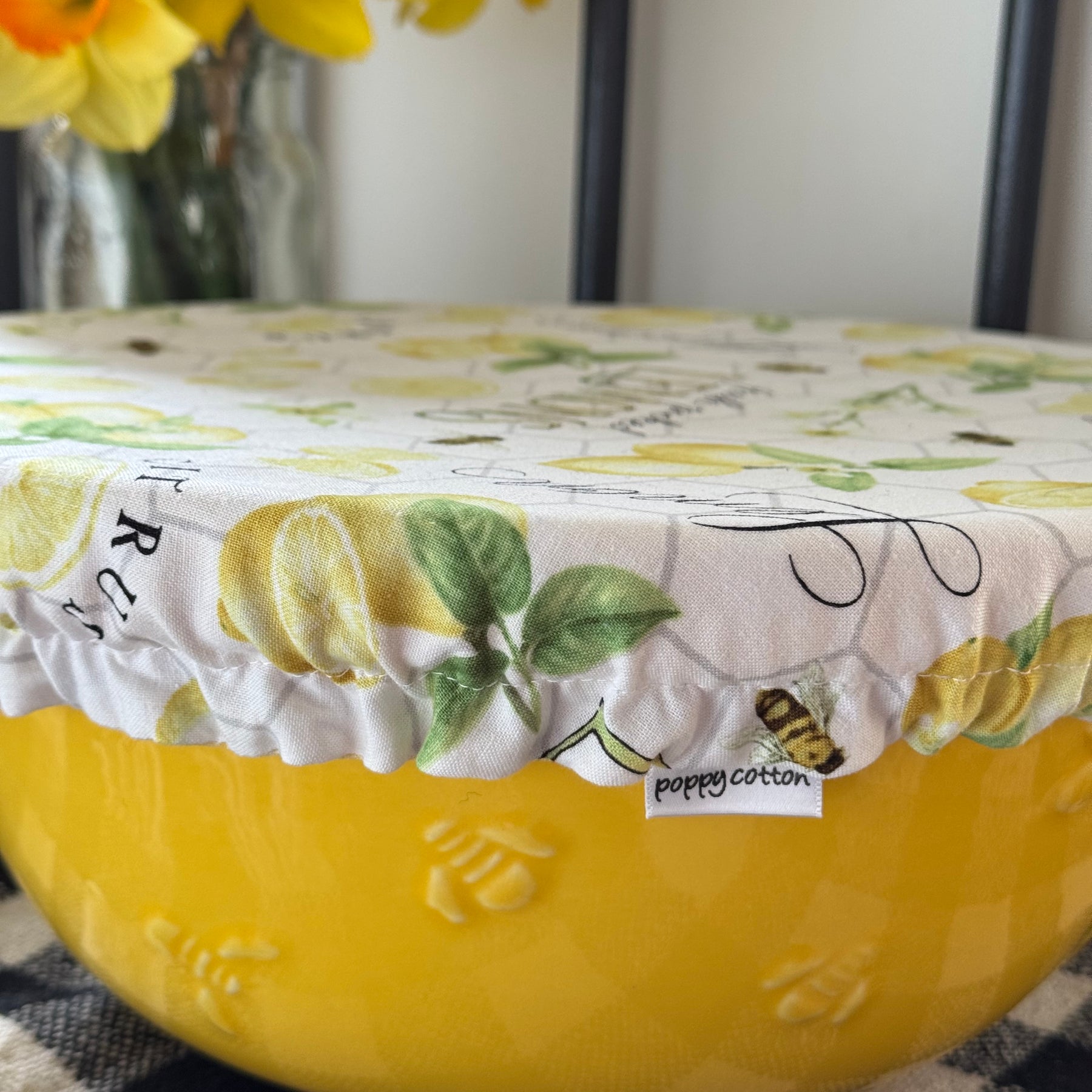 Fresh Picked Lemons Reversible Fabric Bowl Cover – Yellow Gingham – Handmade in Tasmania