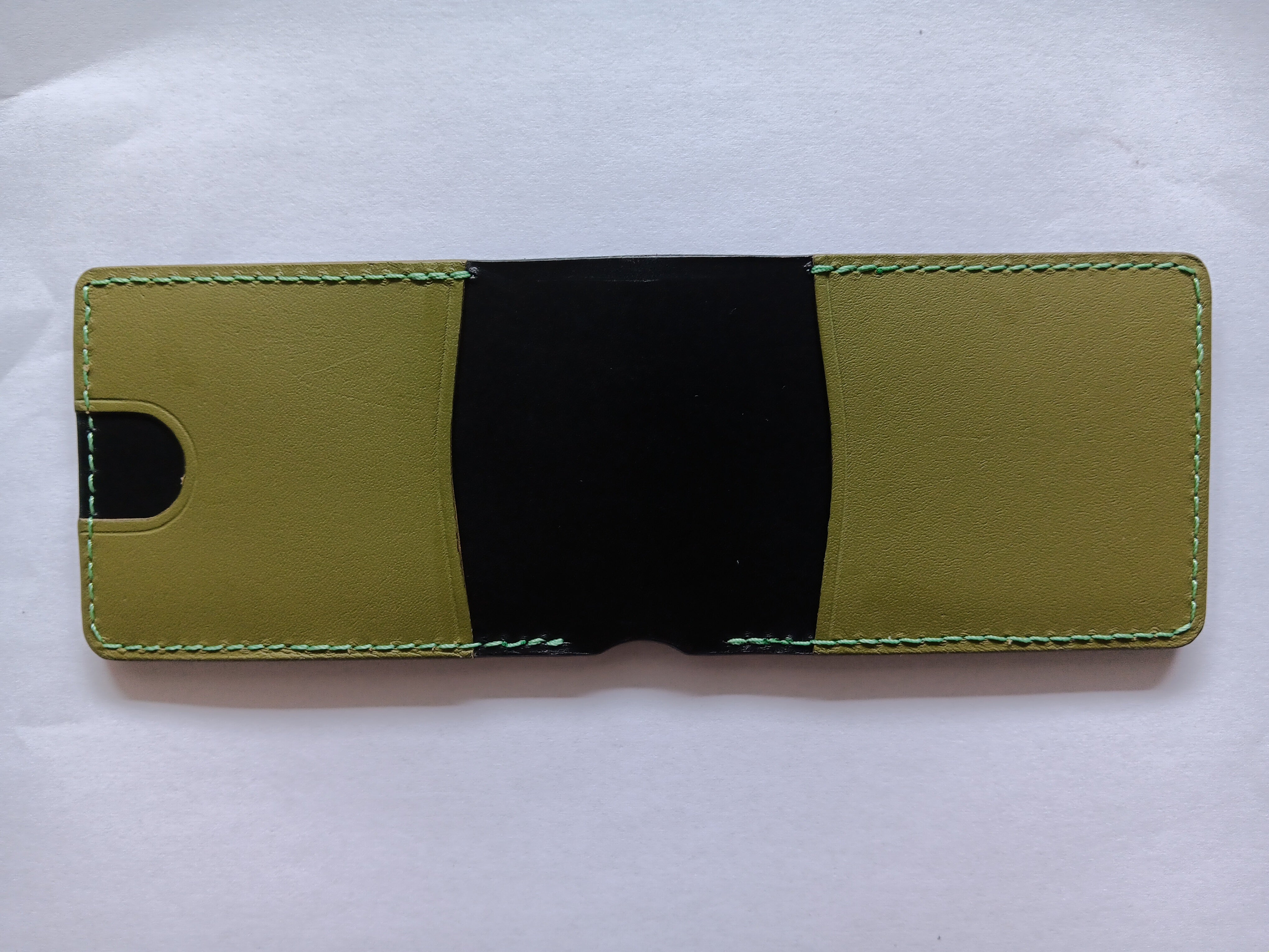 Men's Wallet Cardholder - Pea Green Stitching