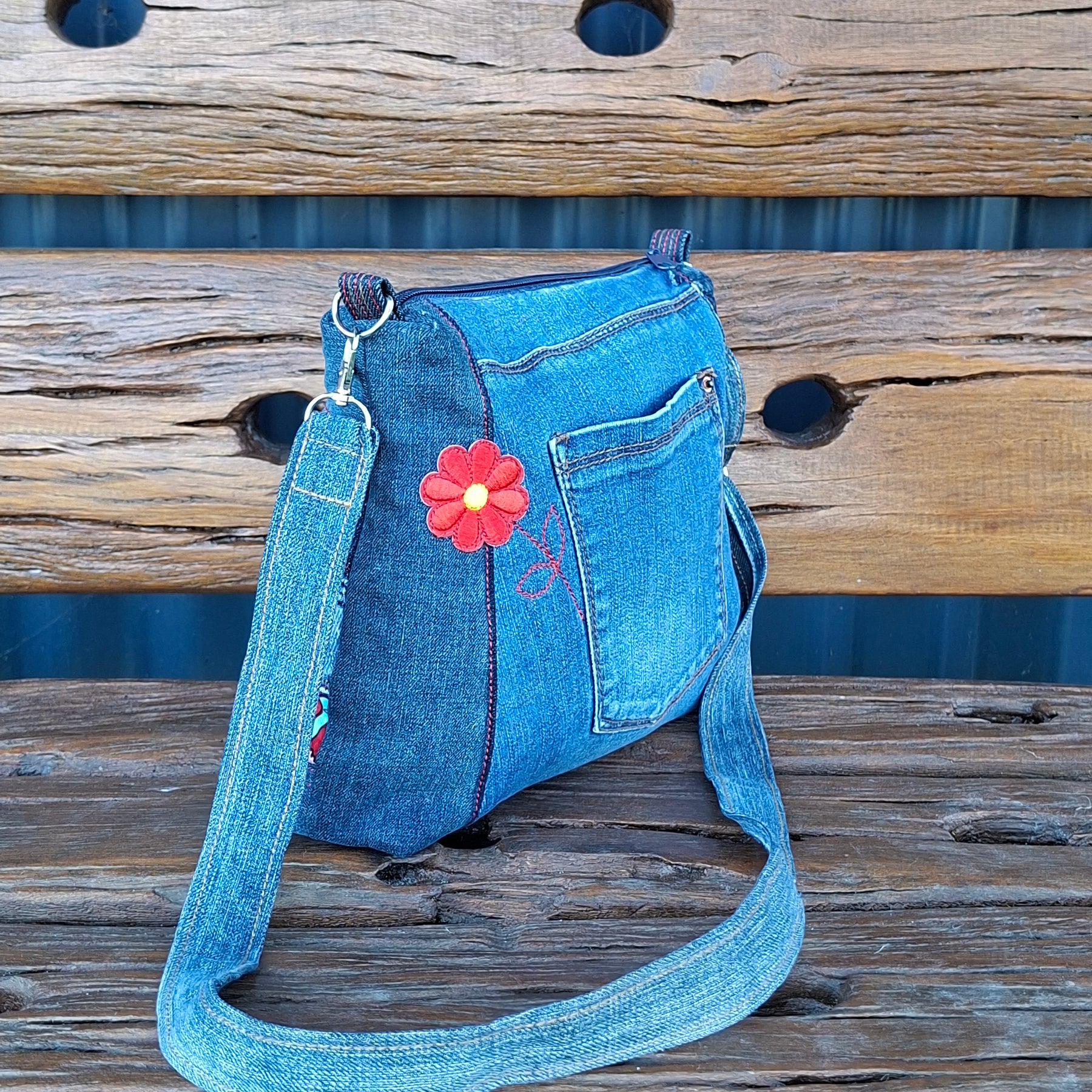 SALE - Dr Zeuss Style Fabric & Recycled Denim Shoulder Bag