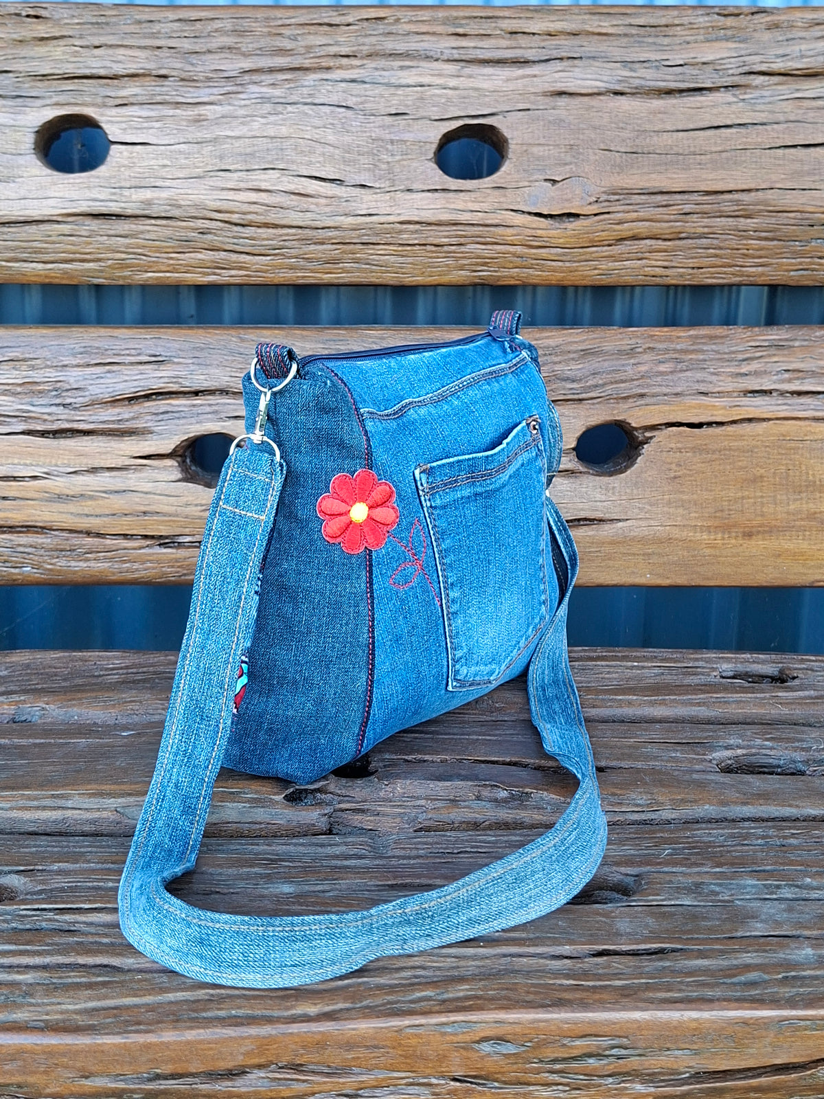 SALE - Dr Zeuss Style Fabric & Recycled Denim Shoulder Bag