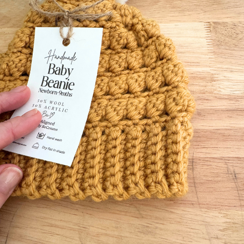 Mustard Newborn Baby Beanie with fluffy pom pom
