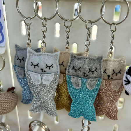 Sparkly cat mermaid keychain