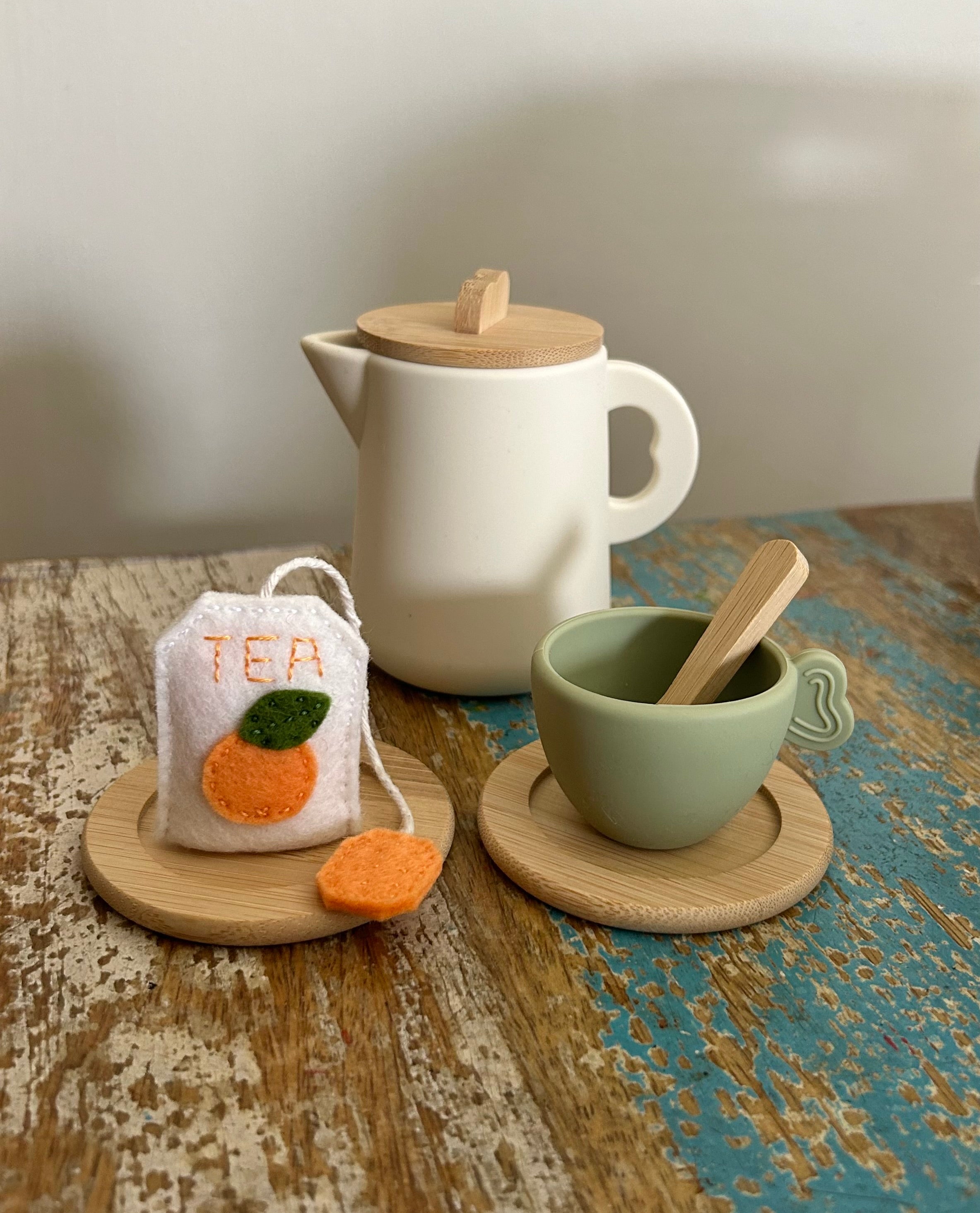 Set of 4 felt tea bags, boxes gift, play kitchen, learn through play