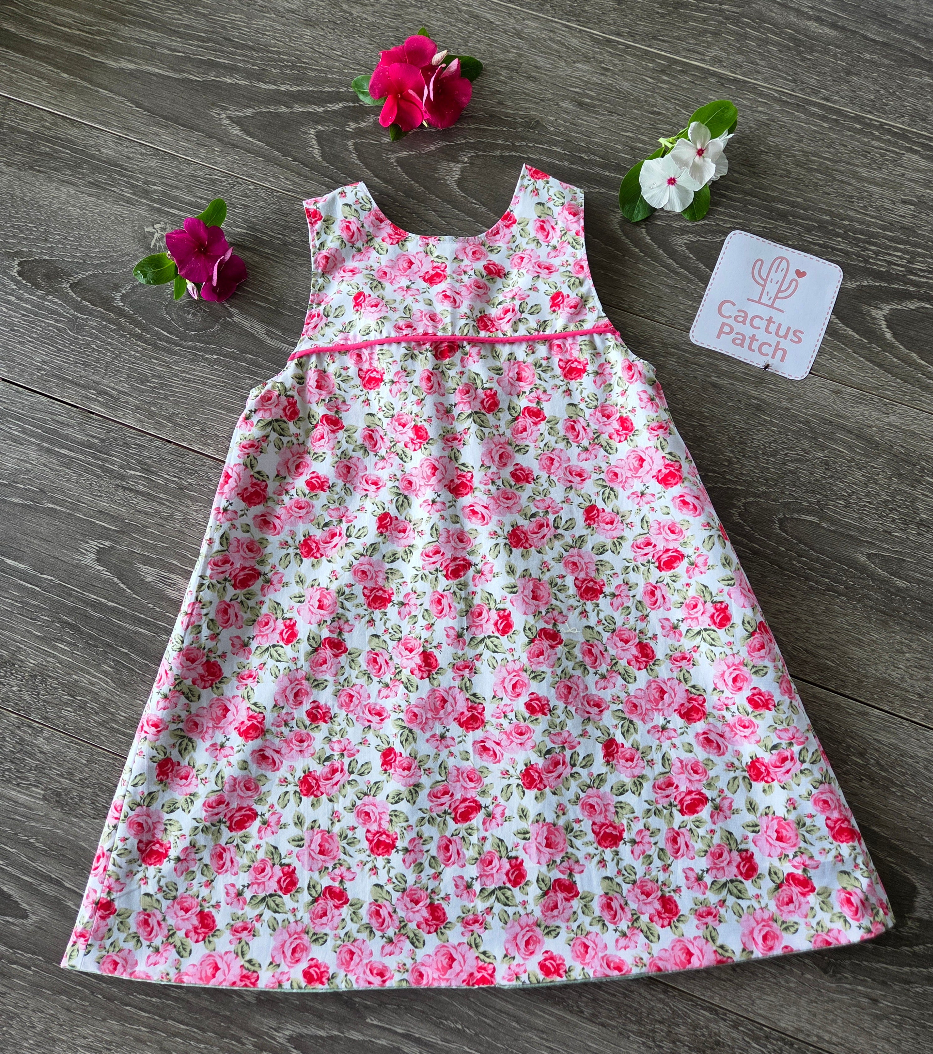 "Vintage Rosebuds" Reversible Pinafore Dress - Size 2 Years