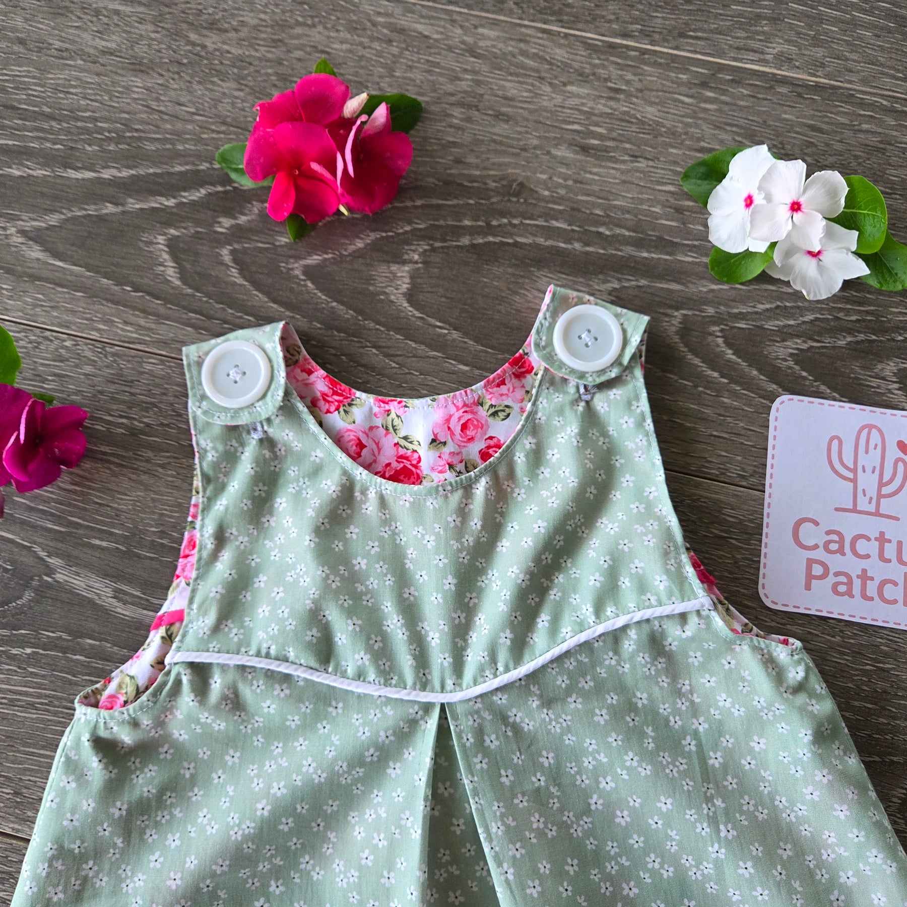 "Vintage Rosebuds" Reversible Pinafore Dress - Size 2 Years