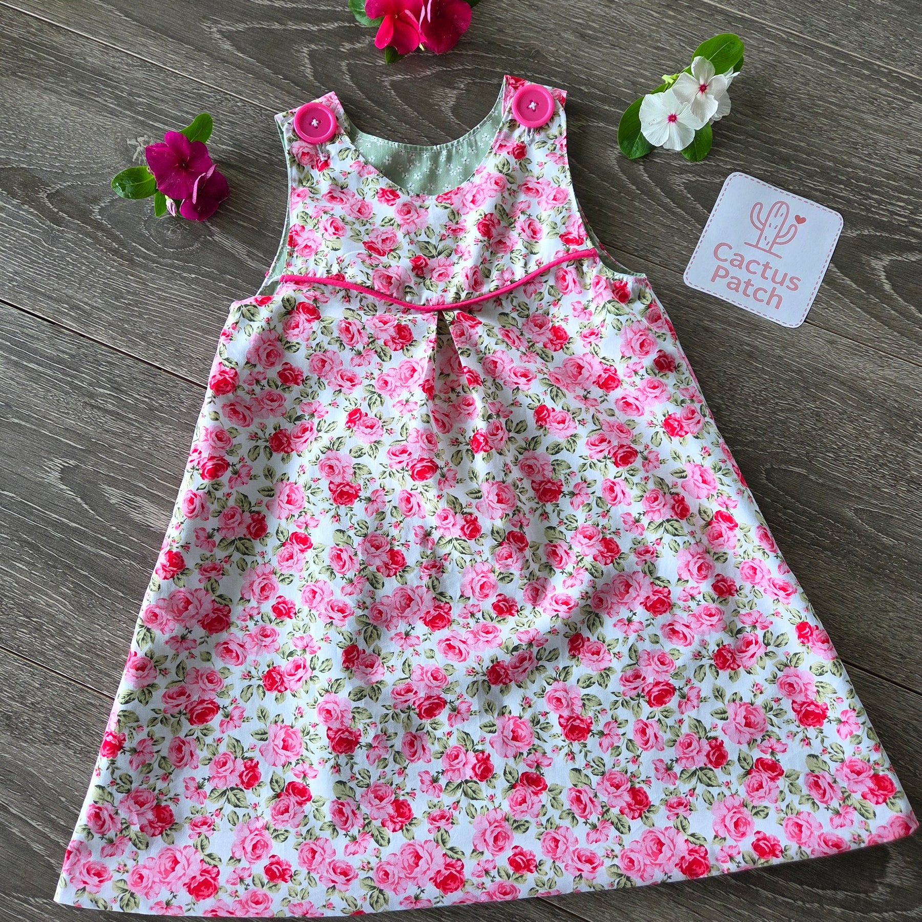 "Vintage Rosebuds" Reversible Pinafore Dress - Size 2 Years