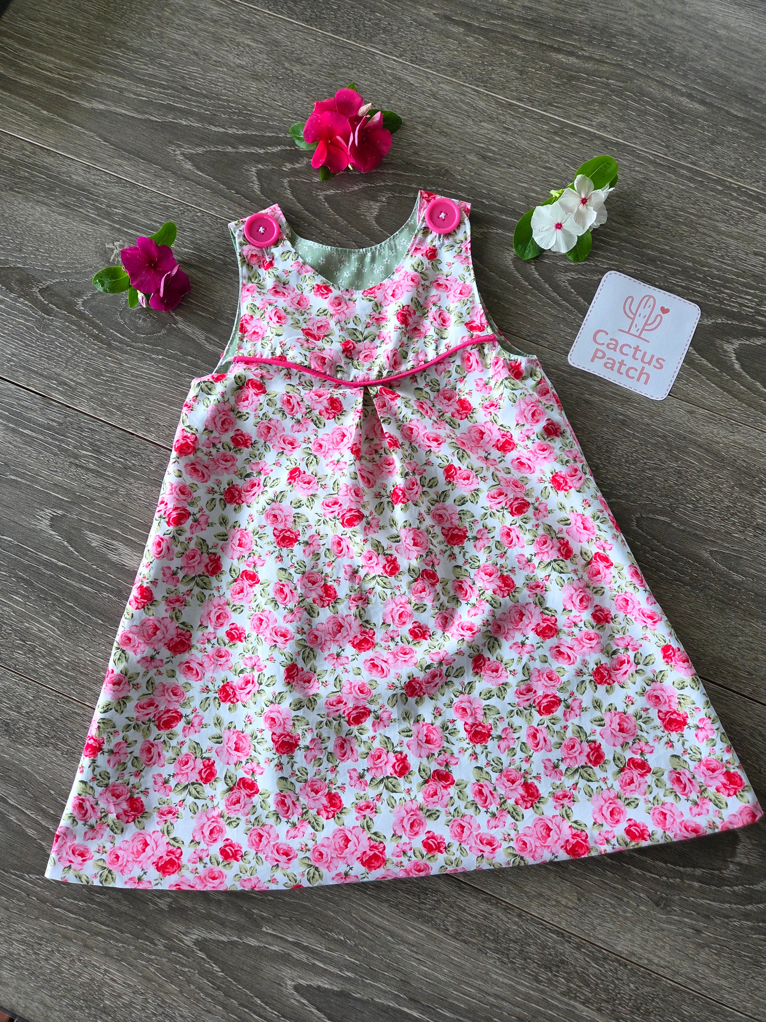 "Vintage Rosebuds" Reversible Pinafore Dress - Size 2 Years