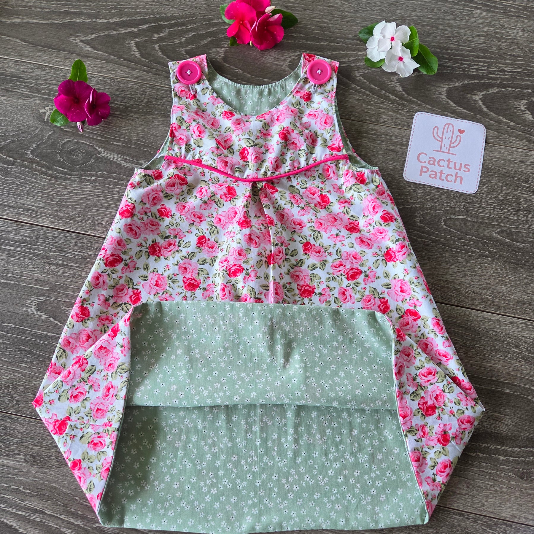 "Vintage Rosebuds" Reversible Pinafore Dress - Size 2 Years