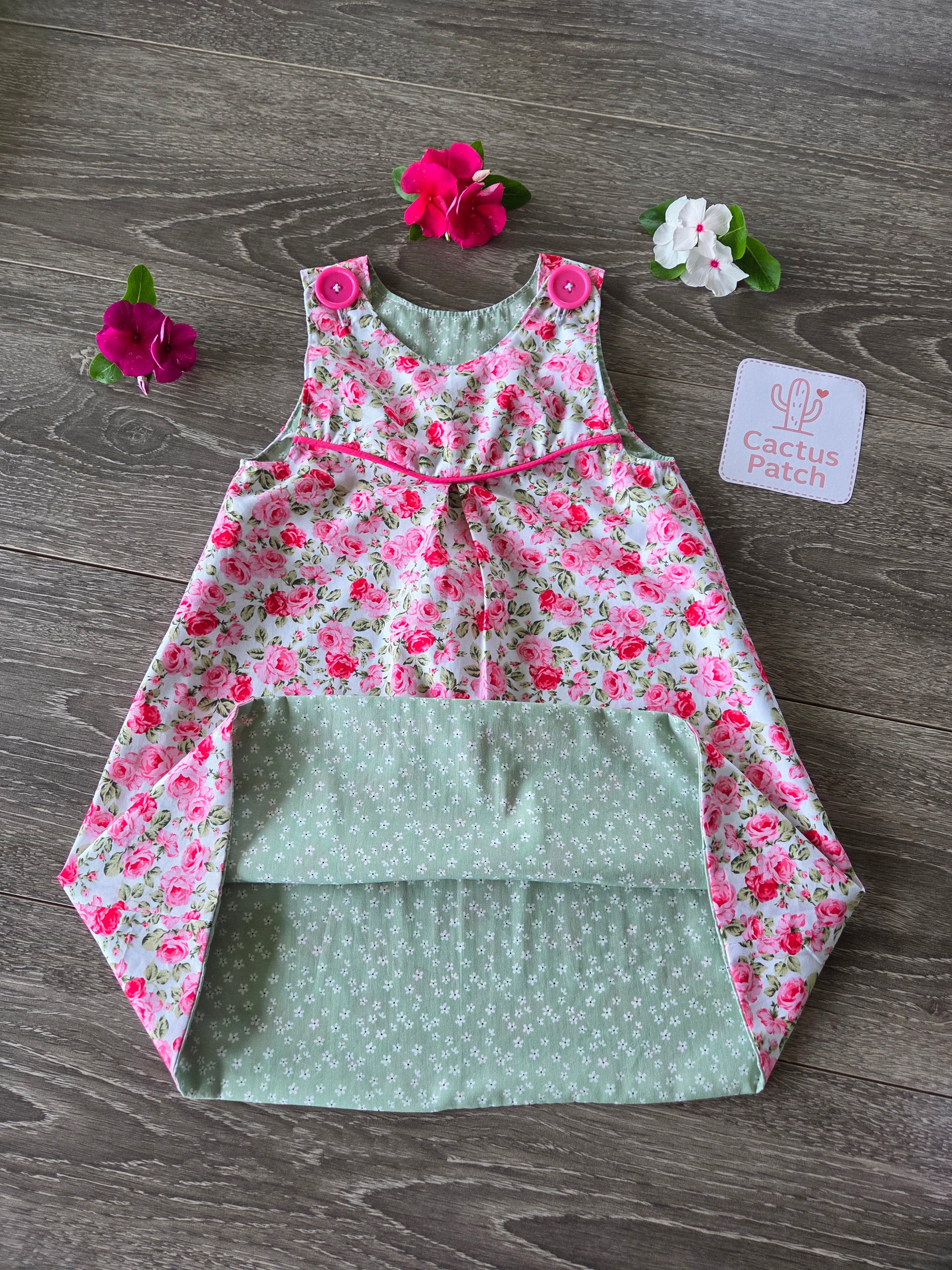 "Vintage Rosebuds" Reversible Pinafore Dress - Size 2 Years