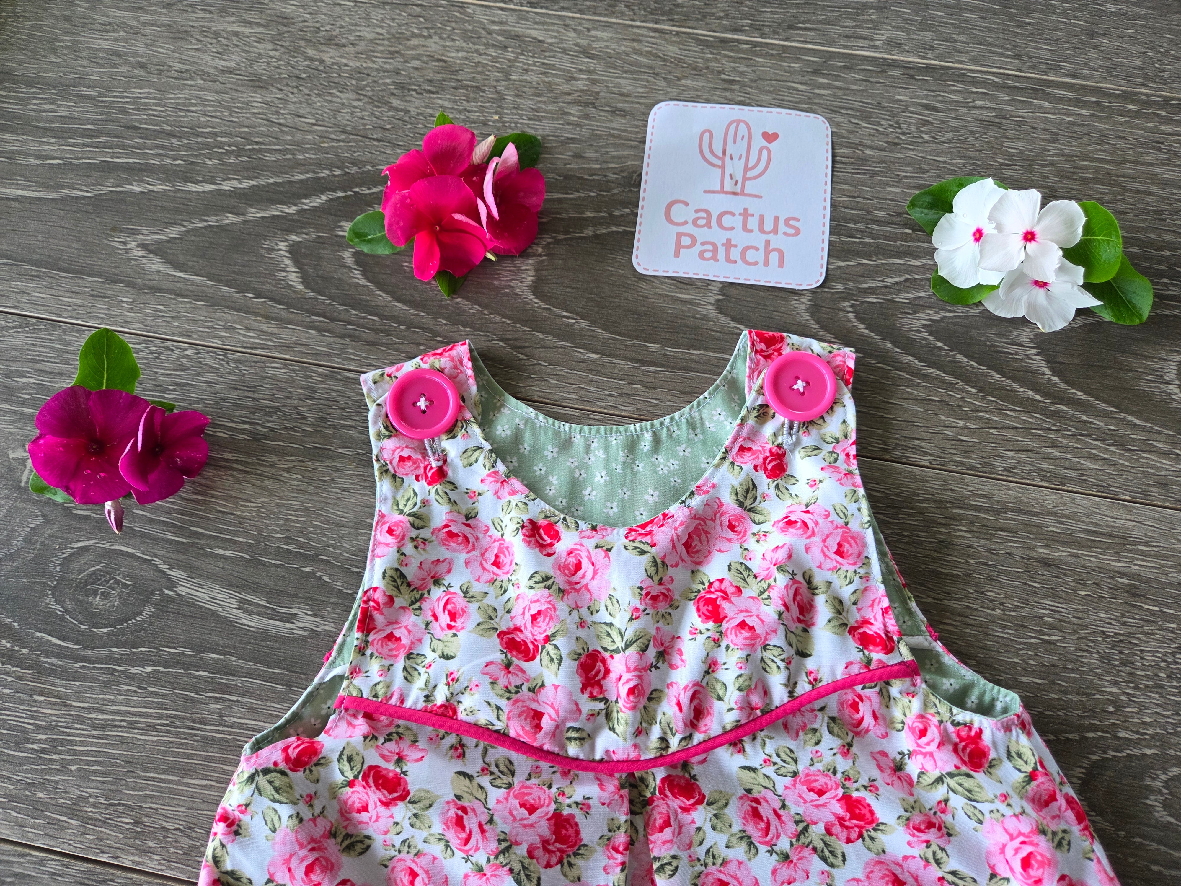 "Vintage Rosebuds" Reversible Pinafore Dress - Size 2 Years