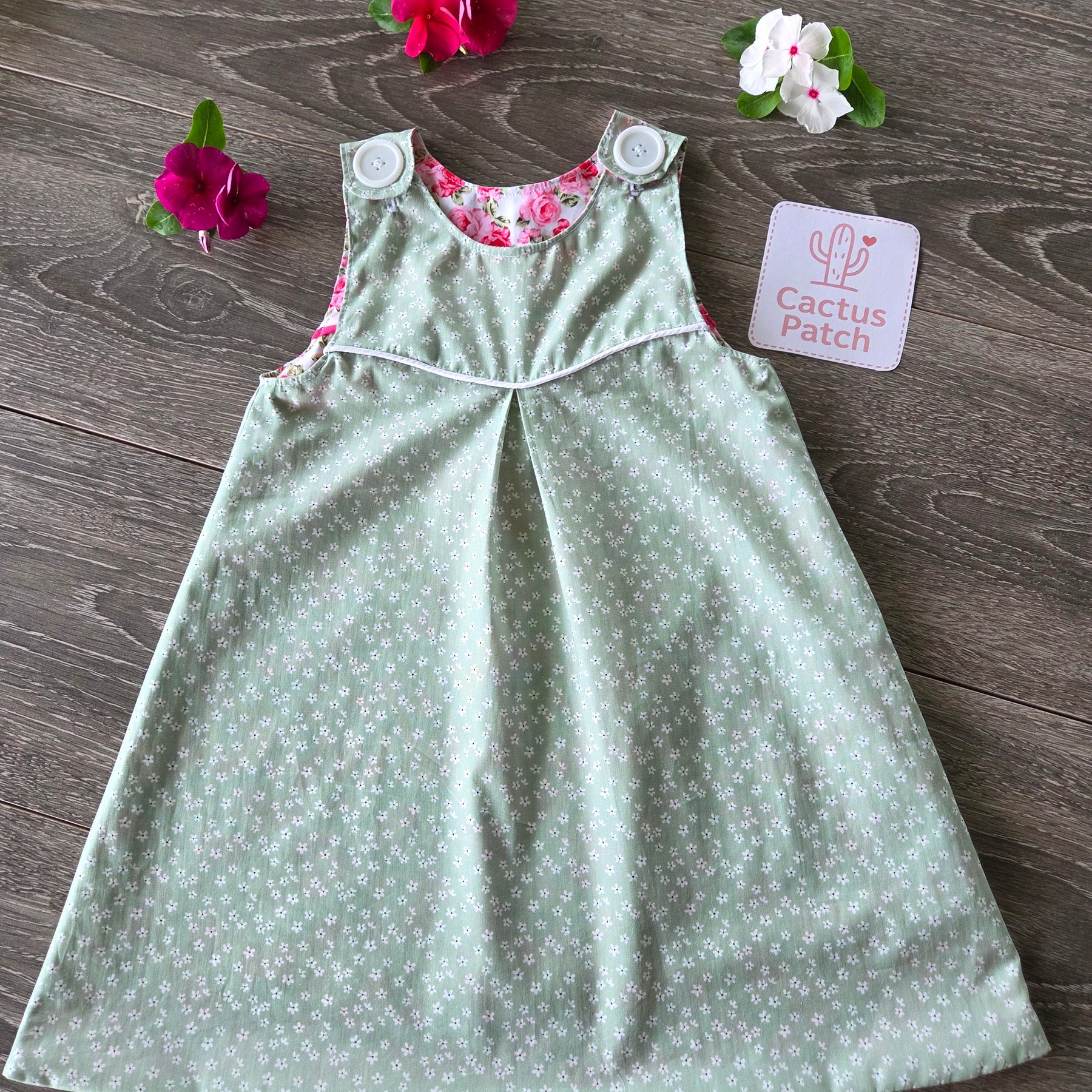 "Vintage Rosebuds" Reversible Pinafore Dress - Size 2 Years