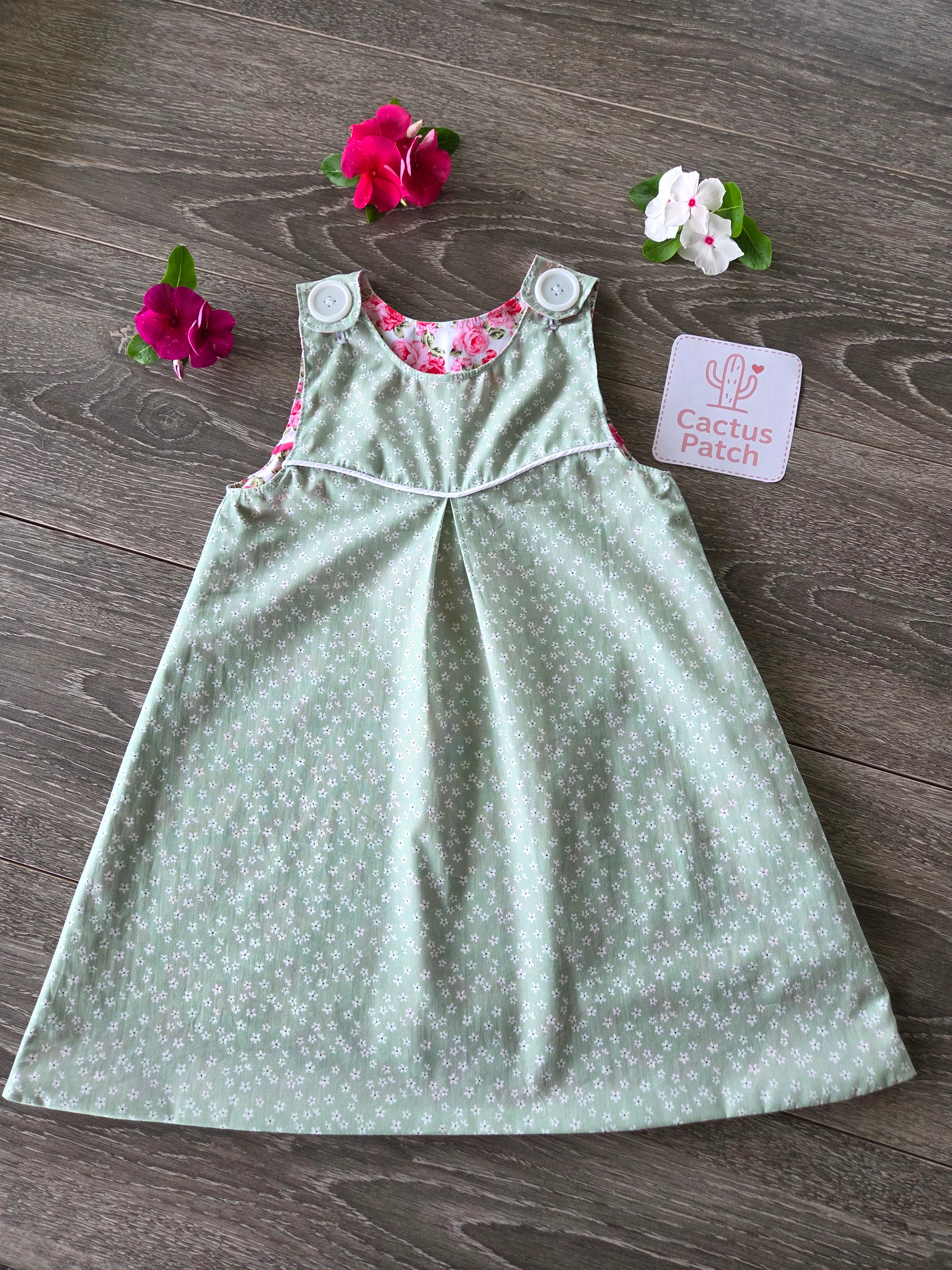"Vintage Rosebuds" Reversible Pinafore Dress - Size 2 Years
