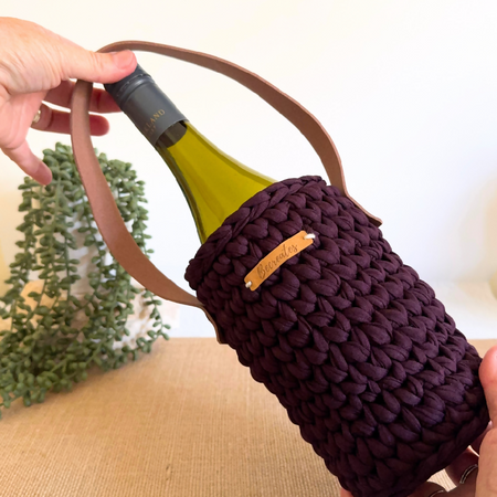 Aubergine | Purple | Wine Tote | Entertainers Gift | Handmade