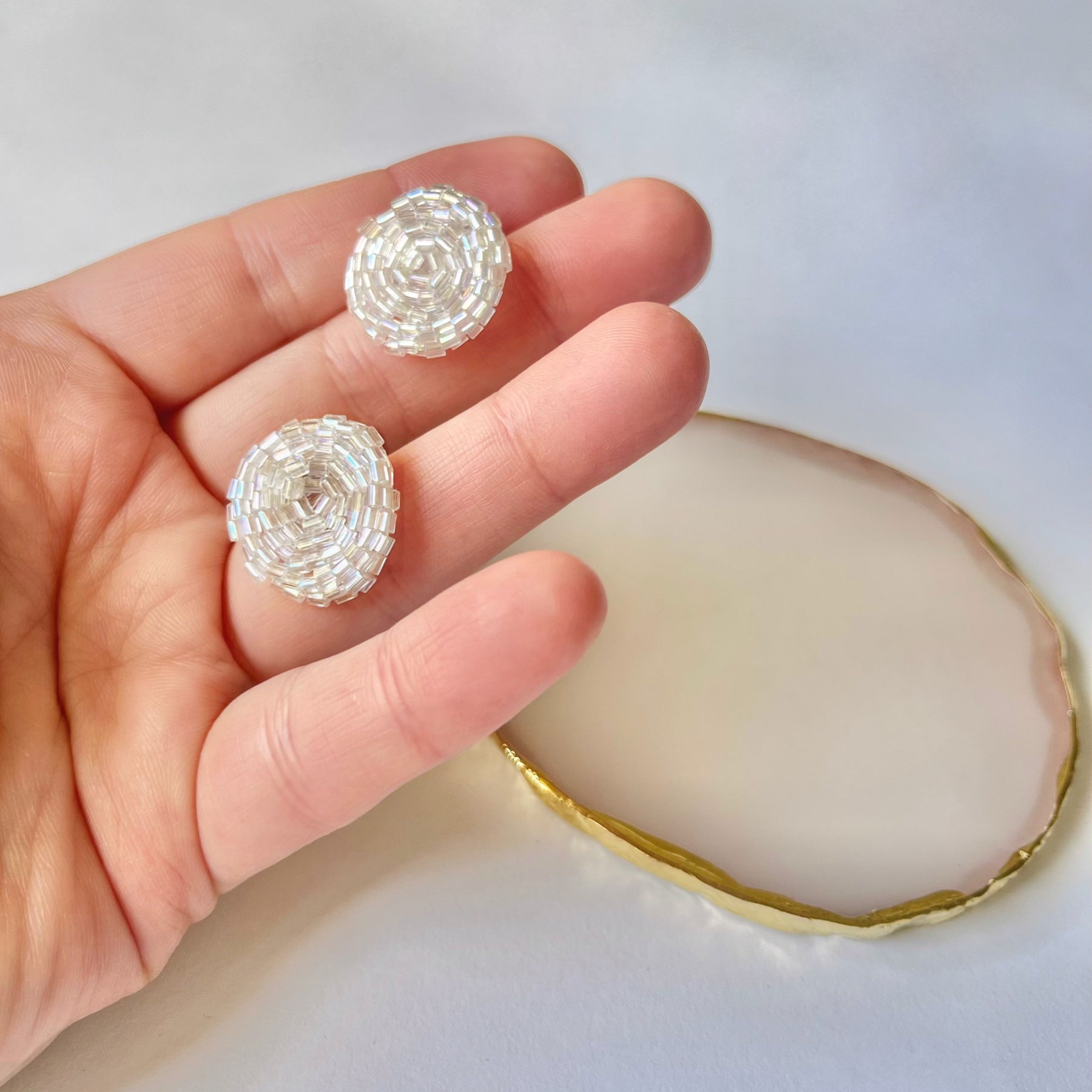 SILVER MOON * 3 colors | stud beaded earrings | silver, pink nude, blue turquoise
