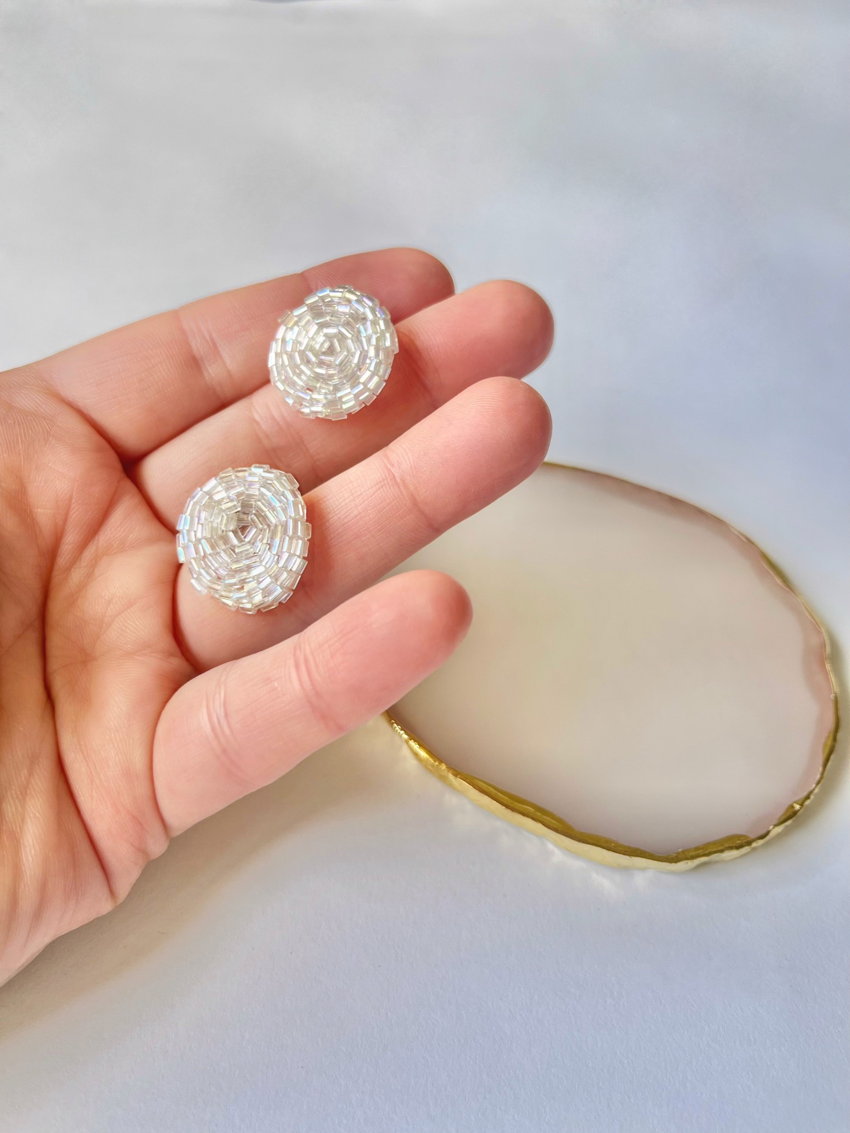 SILVER MOON | 3 colors | festive stud beaded earrings | silver, pink nude, blue turquoise