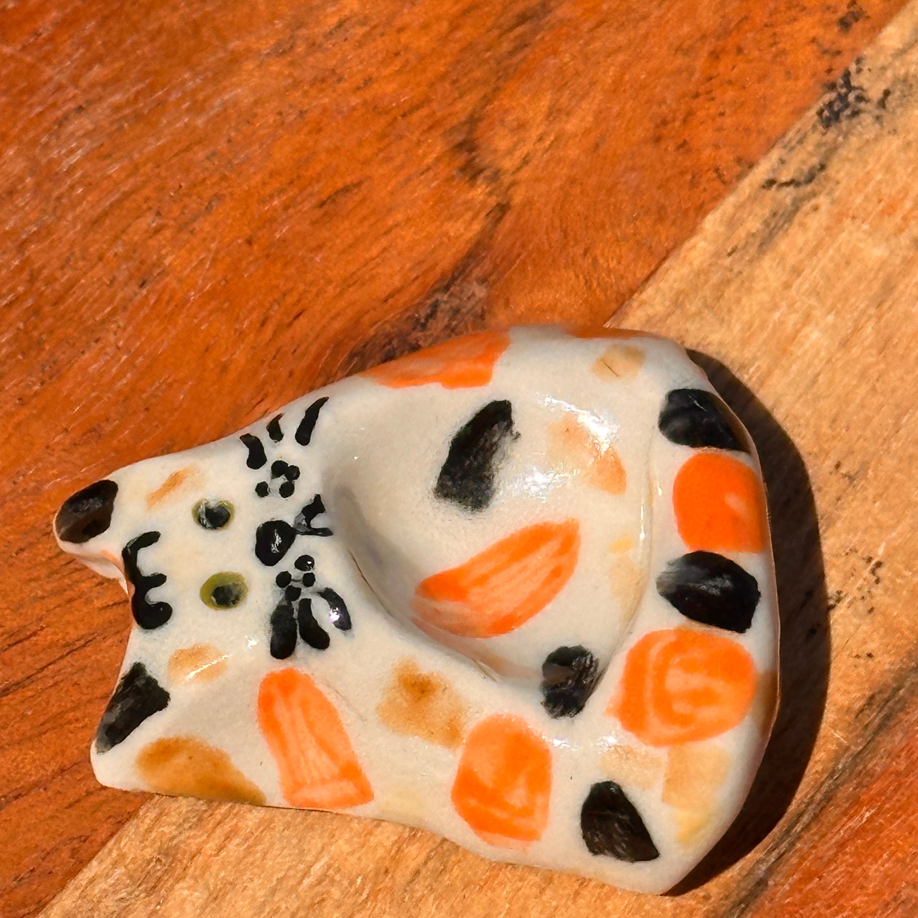 Calico Cat Pocket Pebble | Handmade Ceramic Worry Stone & Mini Trinket Dish