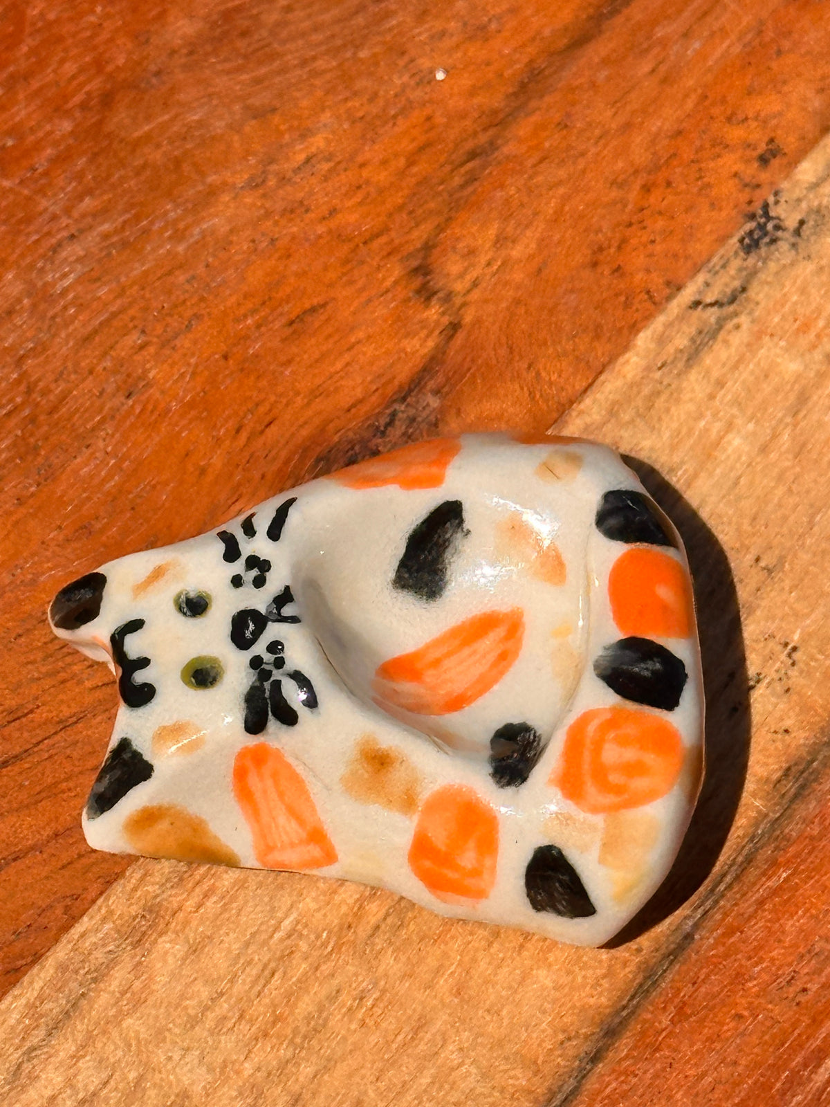 Calico Cat Pocket Pebble | Handmade Ceramic Worry Stone & Mini Trinket Dish