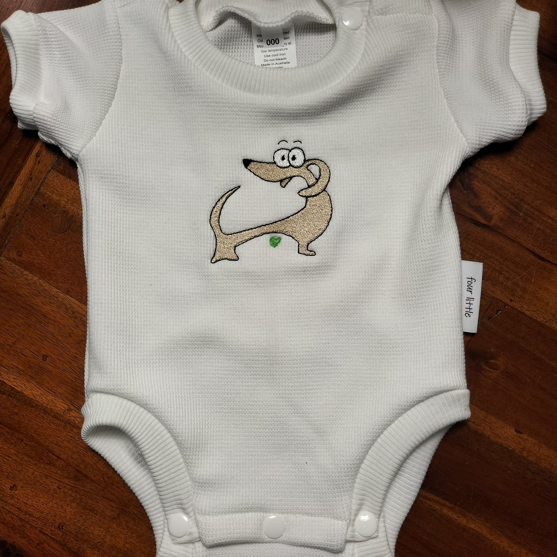 White Waffle Knit Romper Suit with dashound