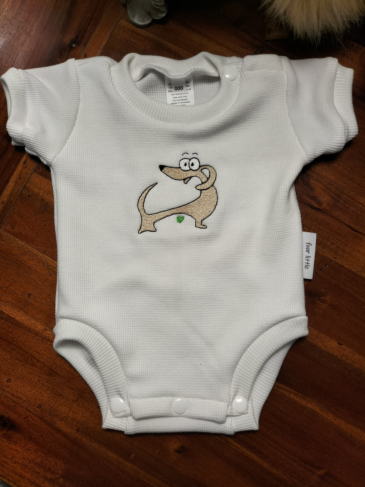 White Waffle Knit Romper Suit with dashound
