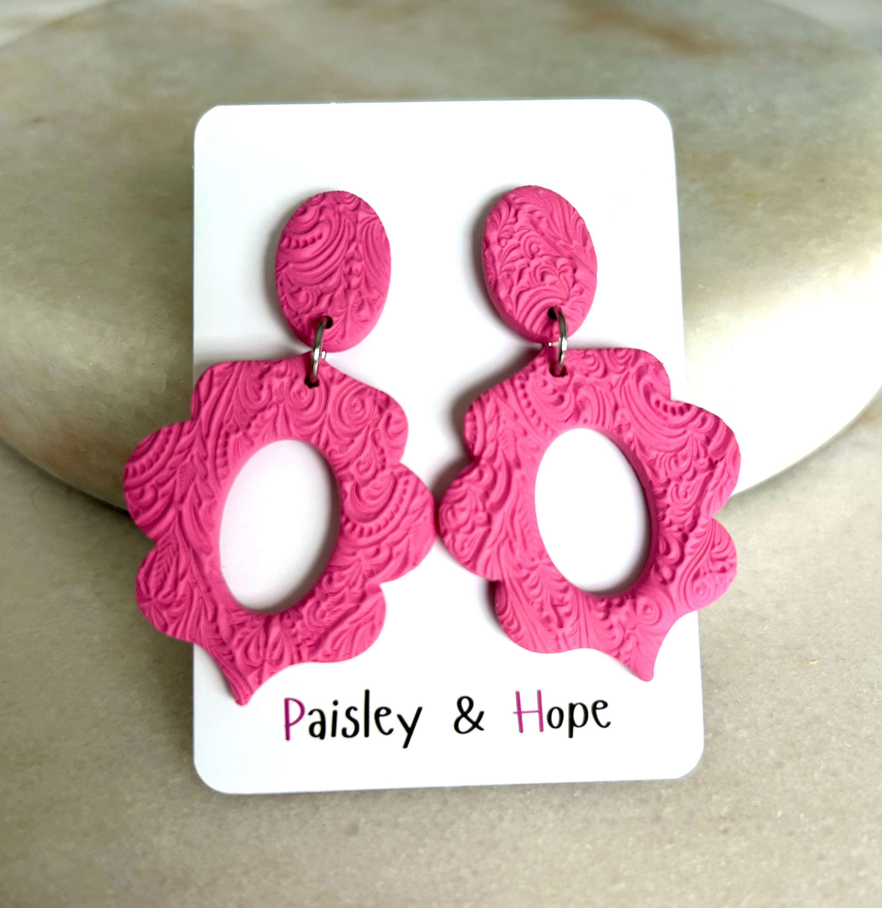 Embossed Polymer Clay Dangles - Choose colour