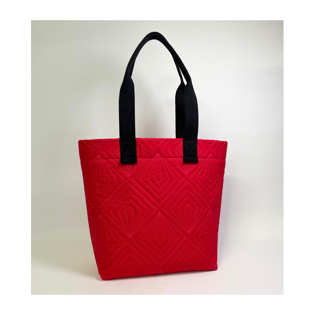 Quilted Cavnas Tote Bag - Red with Neon pink quilting