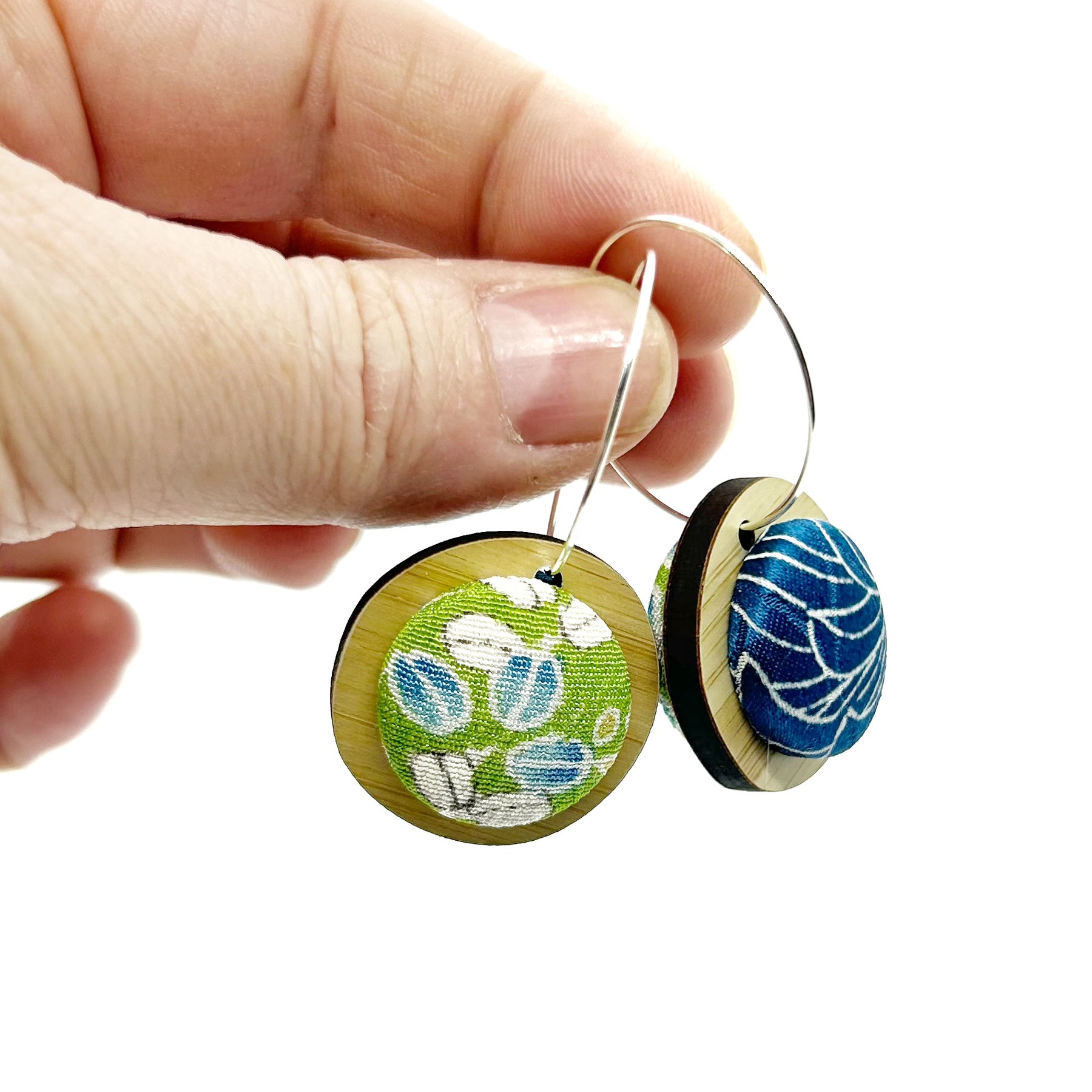 Double Sided Pebble Earrings - Green and Blue