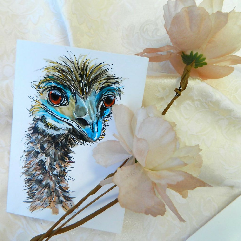 emu 2 with flower - card