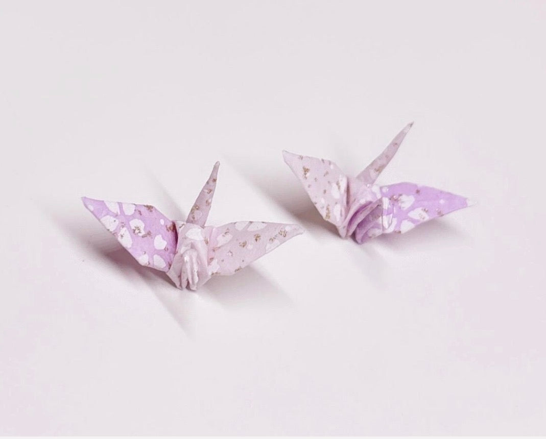 Handmade paper origami crane earrings / ear clip on / dangle stud